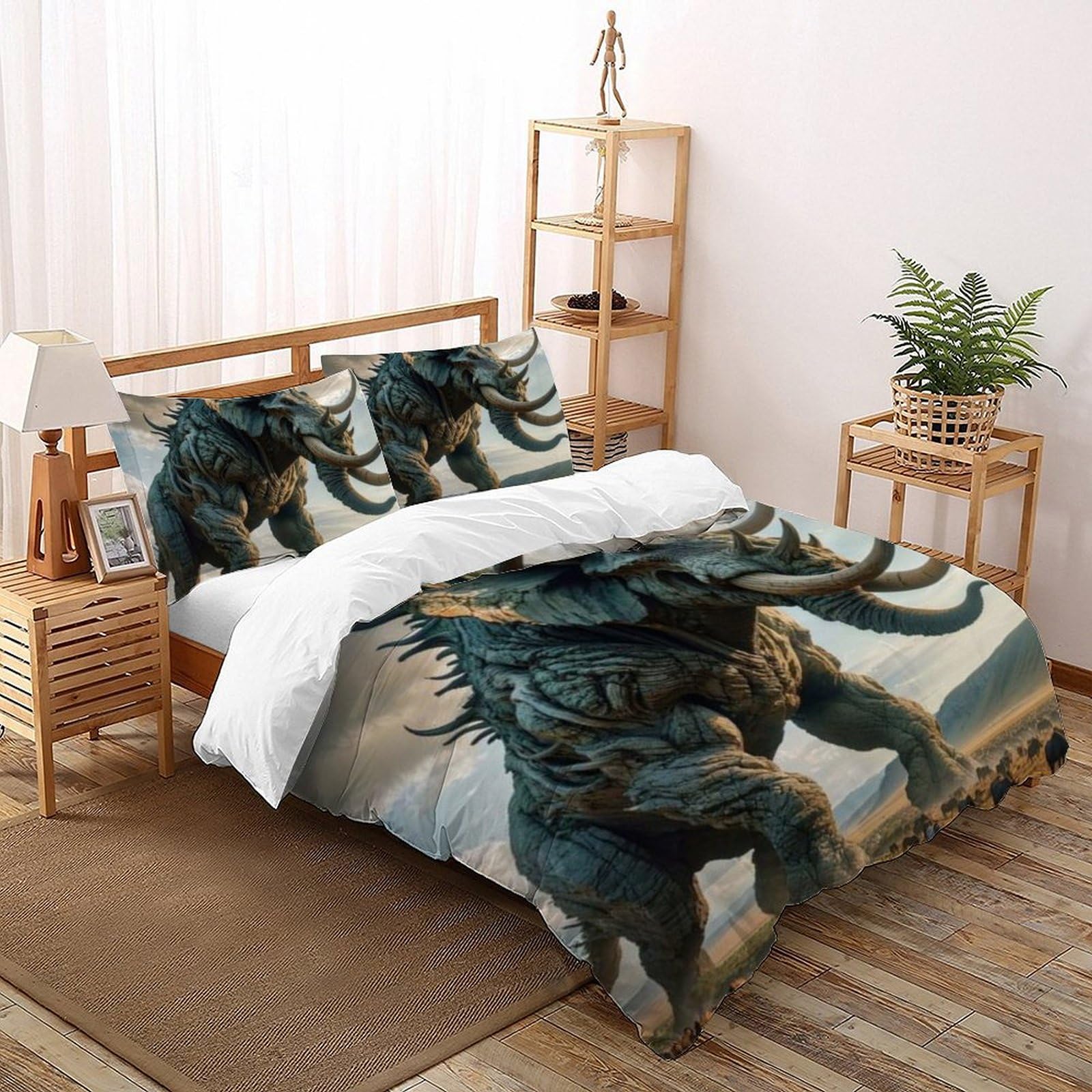 Housse de couette Mammouth géant 3D Animaux Land microfibre lit King size