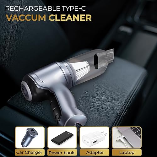 Miniatura 4 de Aspirador de coche inalámbrico 3 en 1 y plumero de aire - Motor sin escobillas de 75,000 rpm, succión de 12,000 Pa - Mini aspiradora de mano para el