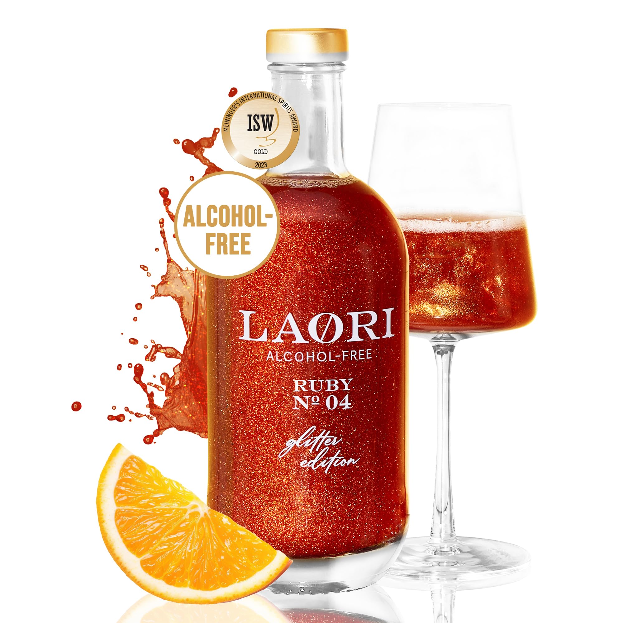 Laori Spritz pailleté sans alcool | Apéritif sans alcool à paillettes sans arômes artificiels | Colorants végétaux | Parfait pour Spritz | Goût d'orange+pamplemousse | Seulement 65 kcal