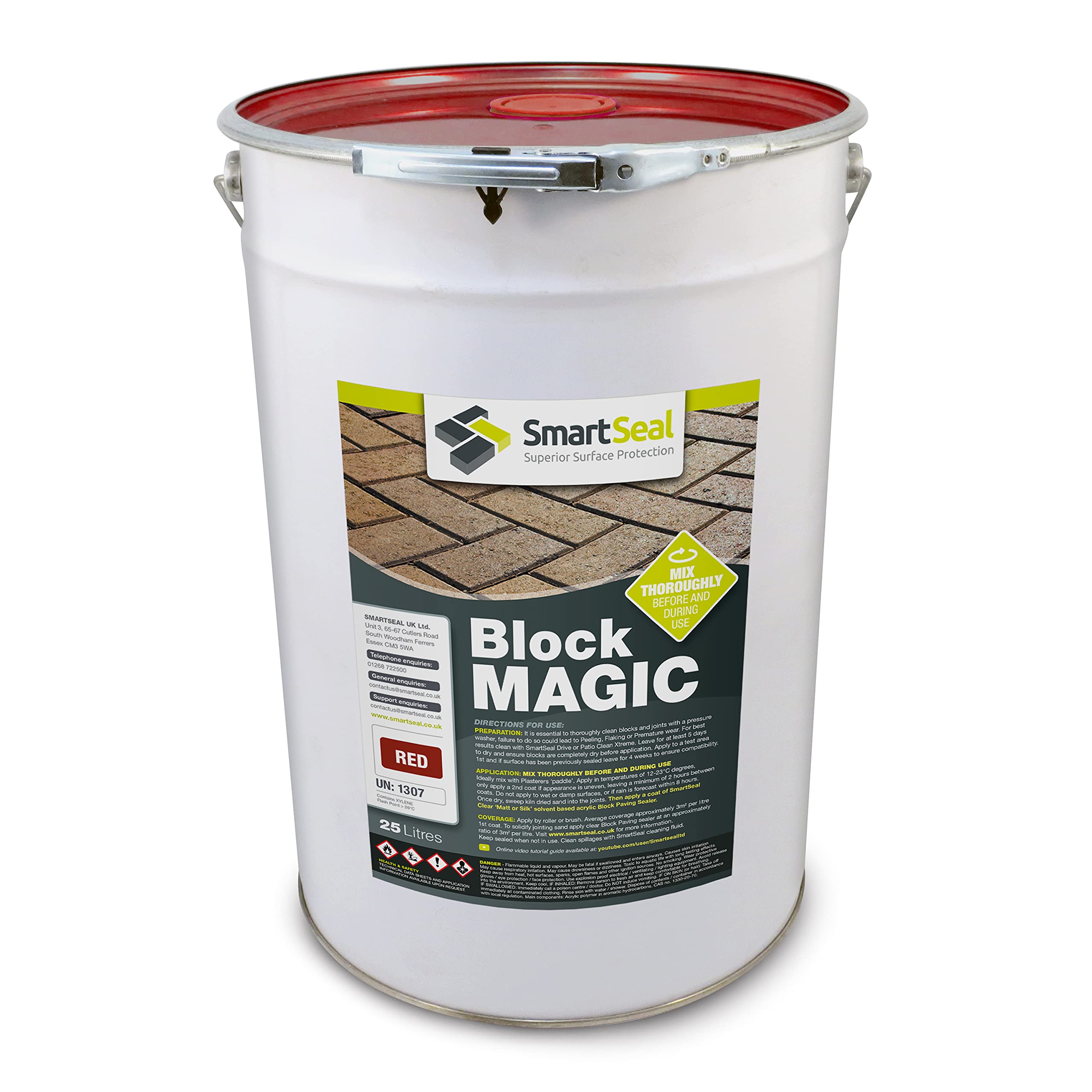 Smartseal ‘Block Magic' – A Re-Colouring Block Paving Sealer. Superior to a Concrete Paint - Transform Old Block Paved Drives or Patios - Easy to Apply (Red, 25 Litre)