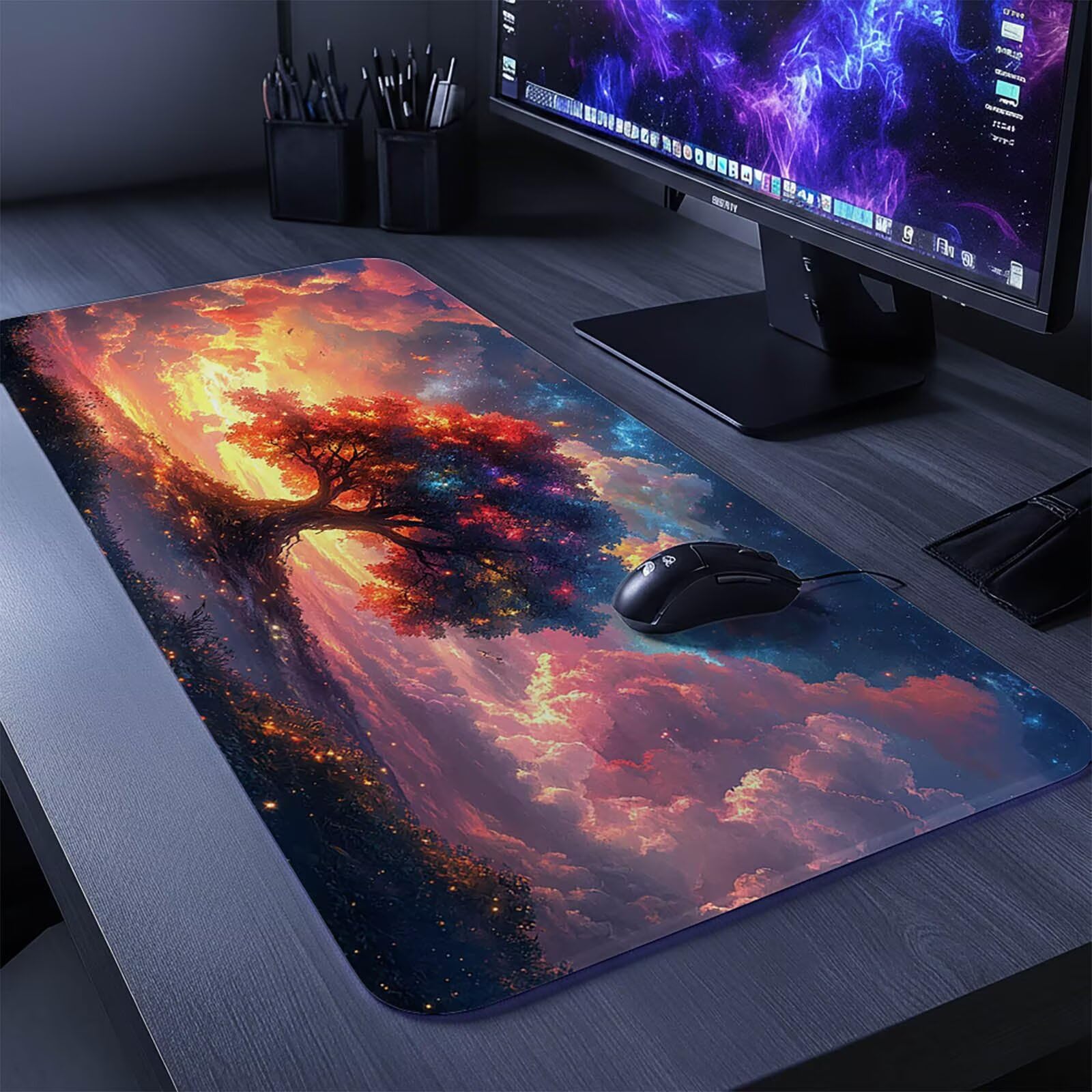 Podkładka pod mysz Drzewo Życia Podkładka pod mysz XXL 1000 x 500 x 3 mm Podkładka pod mysz z antypoślizgową gumową podstawą do laptopa Klawiatura Gamer PC Dekoracja Jesień Biuro Chmura DBYH-4842