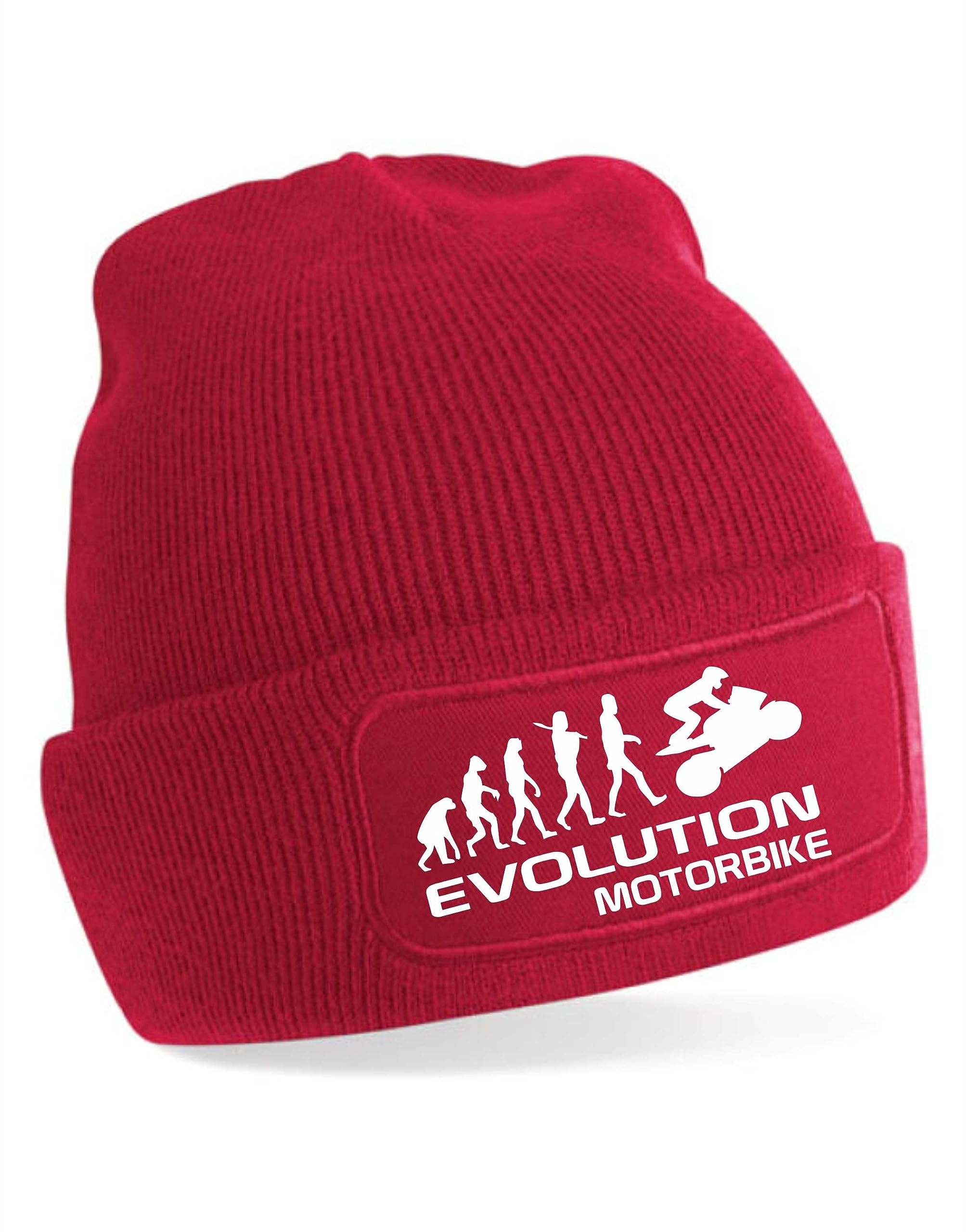 Print4U Evolution of Motorbike Beanie Hat Sport Hobbie Gift for Men & Ladies Red