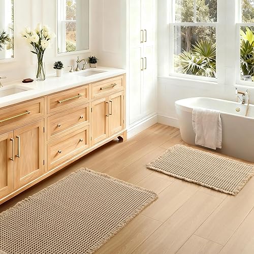 JIUZHEN Juego de 2 tapetes de baño con diseño de gofres, antideslizantes, lavables, súper absorbentes, ultra suaves, de secado rápido, para suelo de