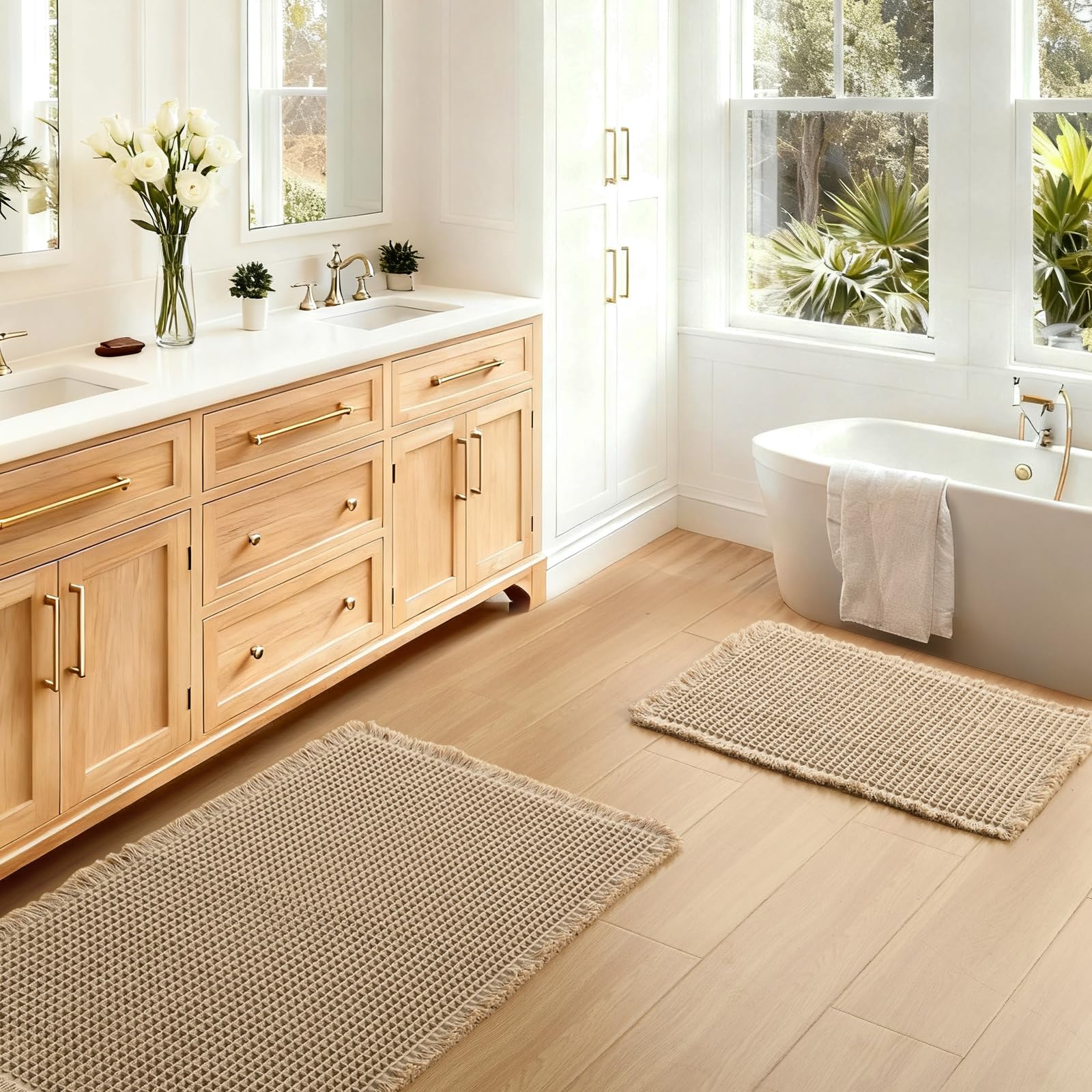 JIUZHEN Set of 2 Waffle Bath Mats