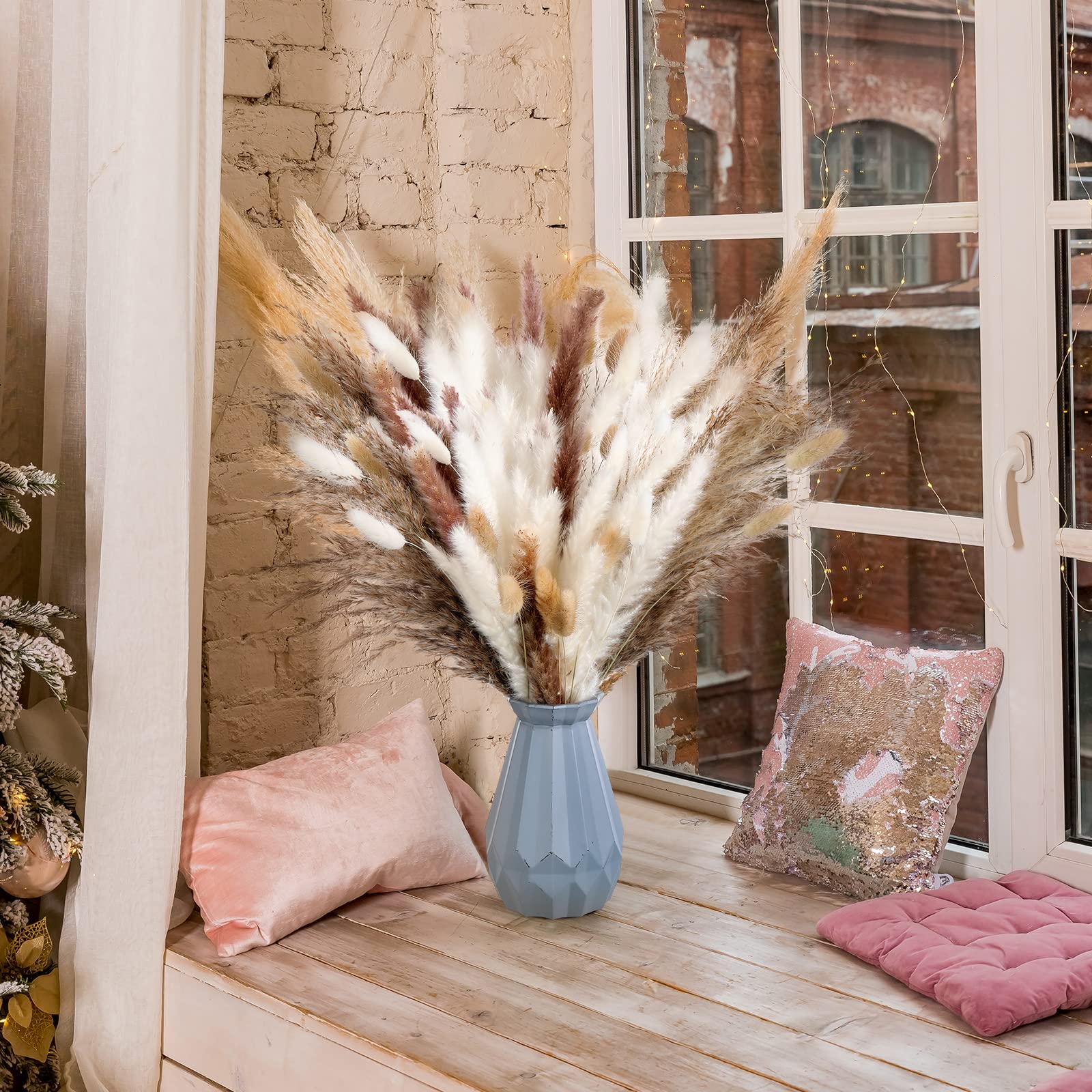 330 Pcs Pampas Dried Decor Grass 17 White Pampas Natural Rabbit Tail Grass Dried Reed Brown Dried Flower Fluffy Pampas Bouquet Boho Flower Arrangements for Home Decor Wedding Flower Plants