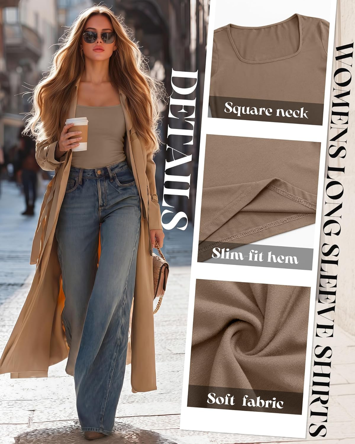 Ficerd 3 Pack Square Neck Tops for Women Long Sleeve Going Out Slim Fit Shirts Basic Tees 2026 Winter Y2k Clothes - Image 4