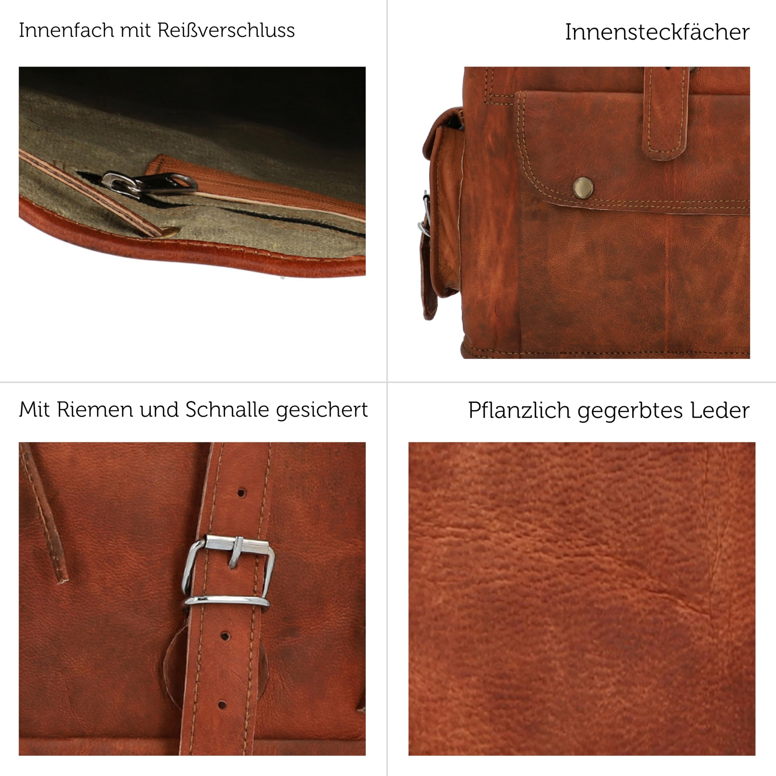 Gusti Rucksack Leder - Bobbie 15" Damen und Herren Lederrucksack Cityrucksack aus Leder Vintage Retro Braun