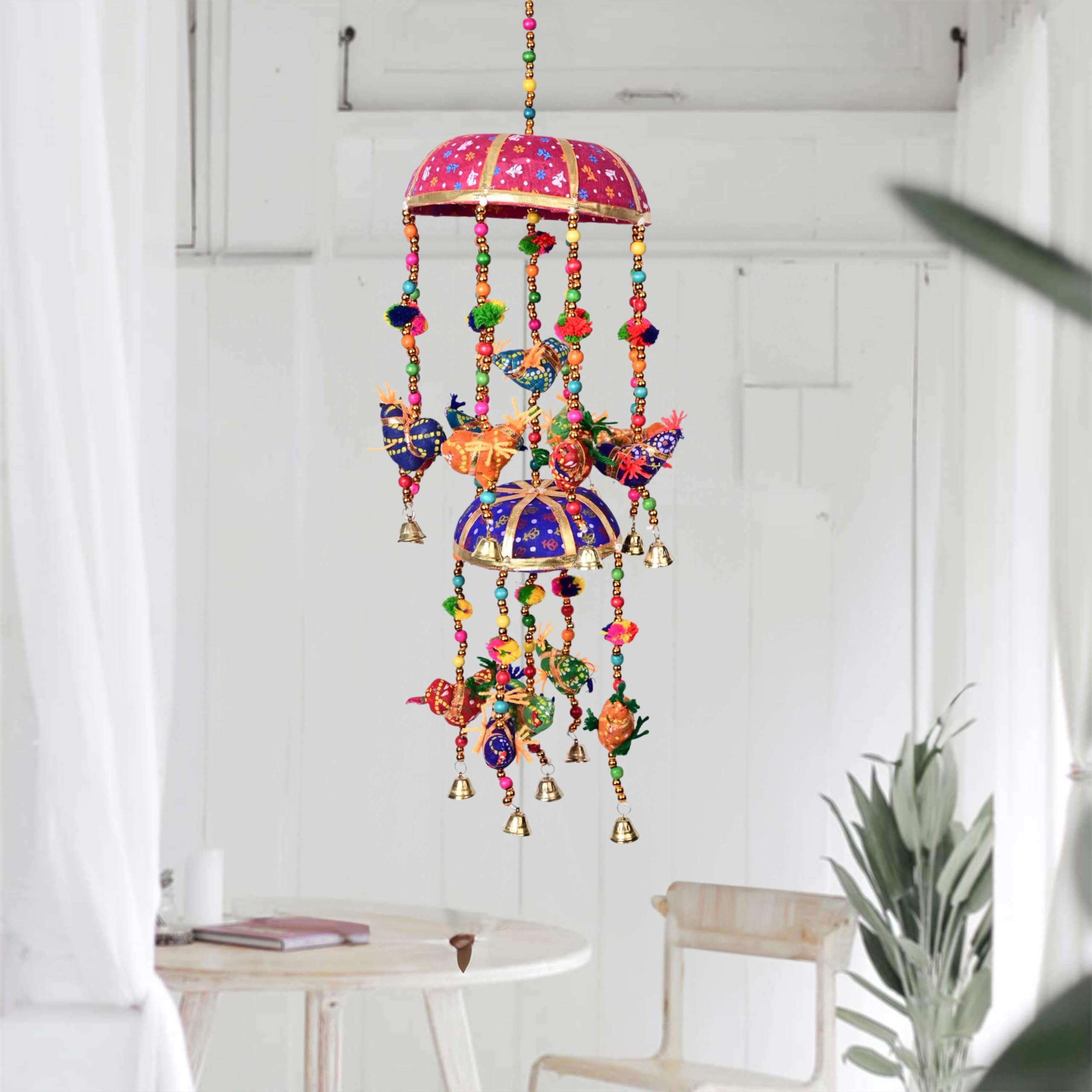 Rajasthani Multicolor Bird Jhoomer with Bell - Decorative Wind Chimes for Wall & Door Hanging, Ideal Home Decor & Gift Showpiece (Sky Blue)-image-45