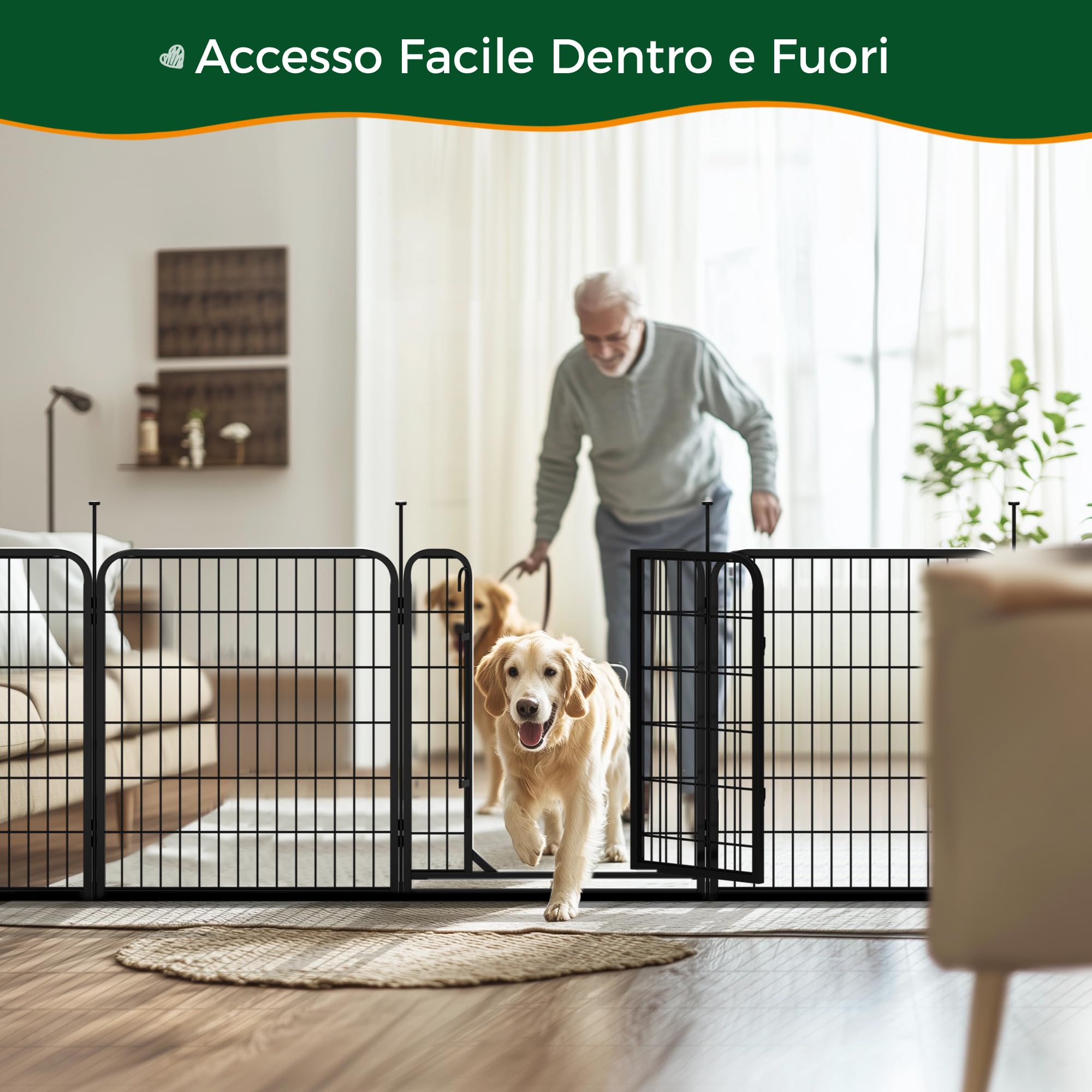 Yaheetech Recinto per Cani Cuccioli Conigli Gatti Animali da Interno e Esterno Giardino Rete Recinzione Ferro 8 pz 65 x 80 cm Pieghevole e Portatile