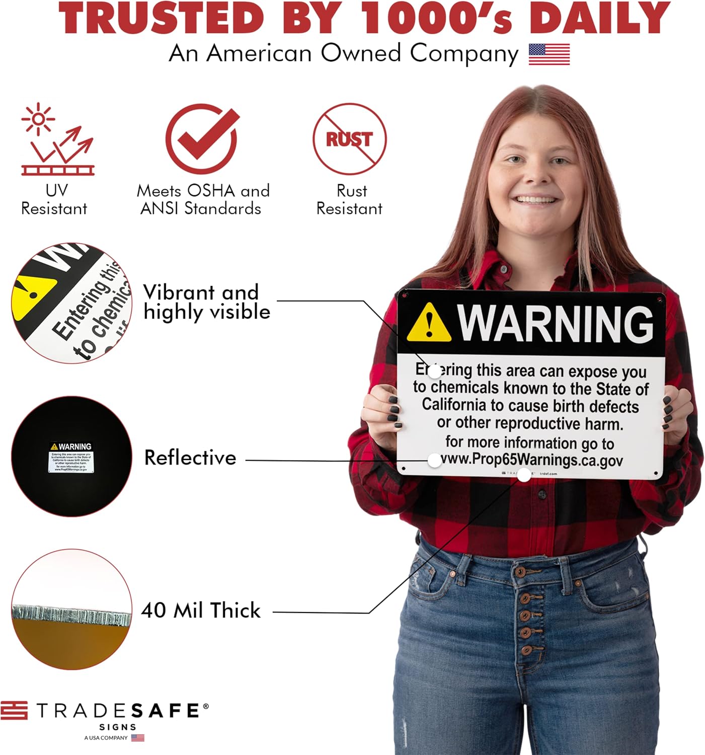 TRADESAFE Prop 65 Reproductive Harm Warning Signs, Quick Install Aluminum Safety Sign, Light Reflective, UV-Resistant, Waterproof Signs for Business, 14” X 10” Prop 65 Warning Sign
