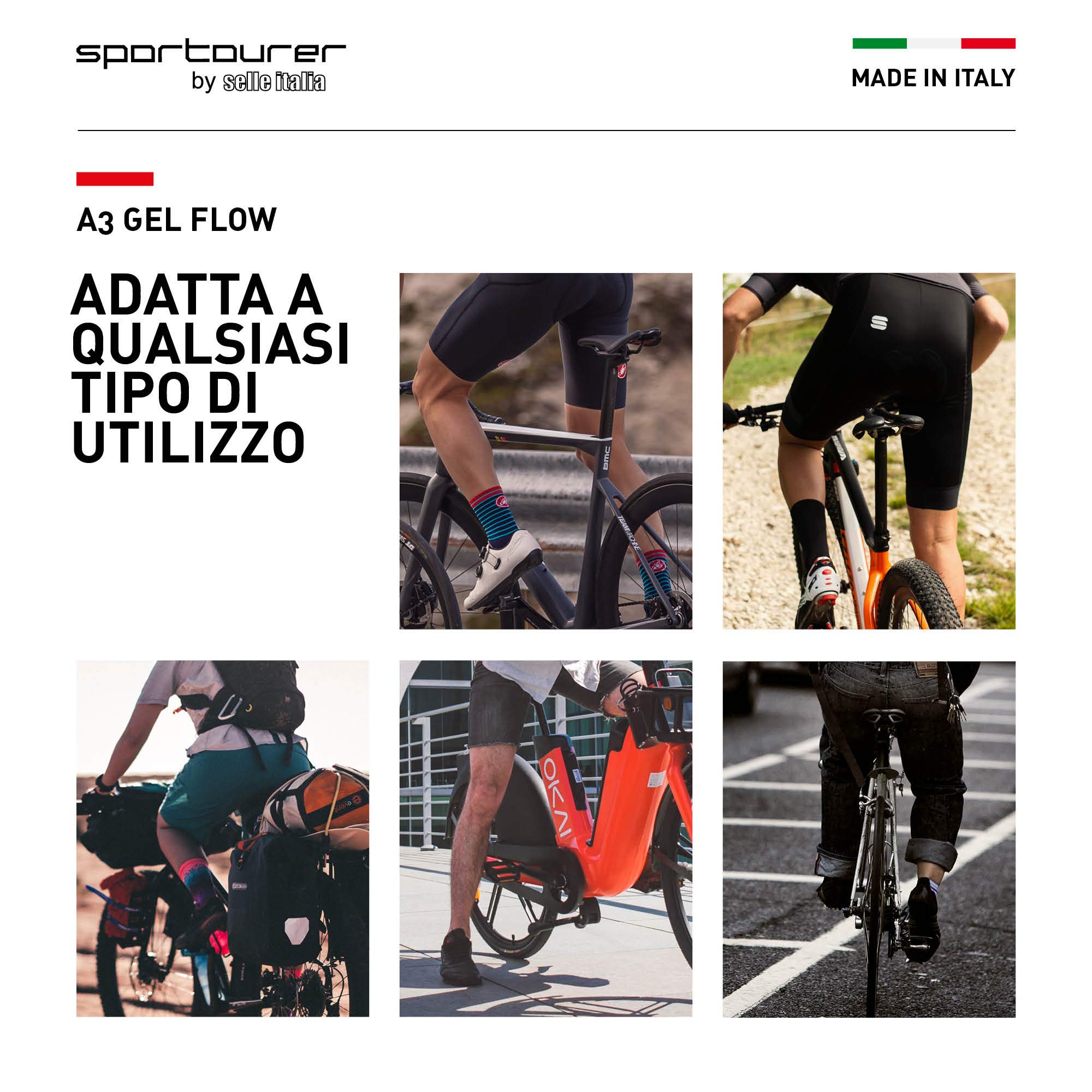 Selle Italia A3 GEL FLOW - Sella Comoda per Bicicletta con Gel, Foro Anatomico, Resistente all'Acqua e Adatta a Tutti i Tipi di Bici - Nero