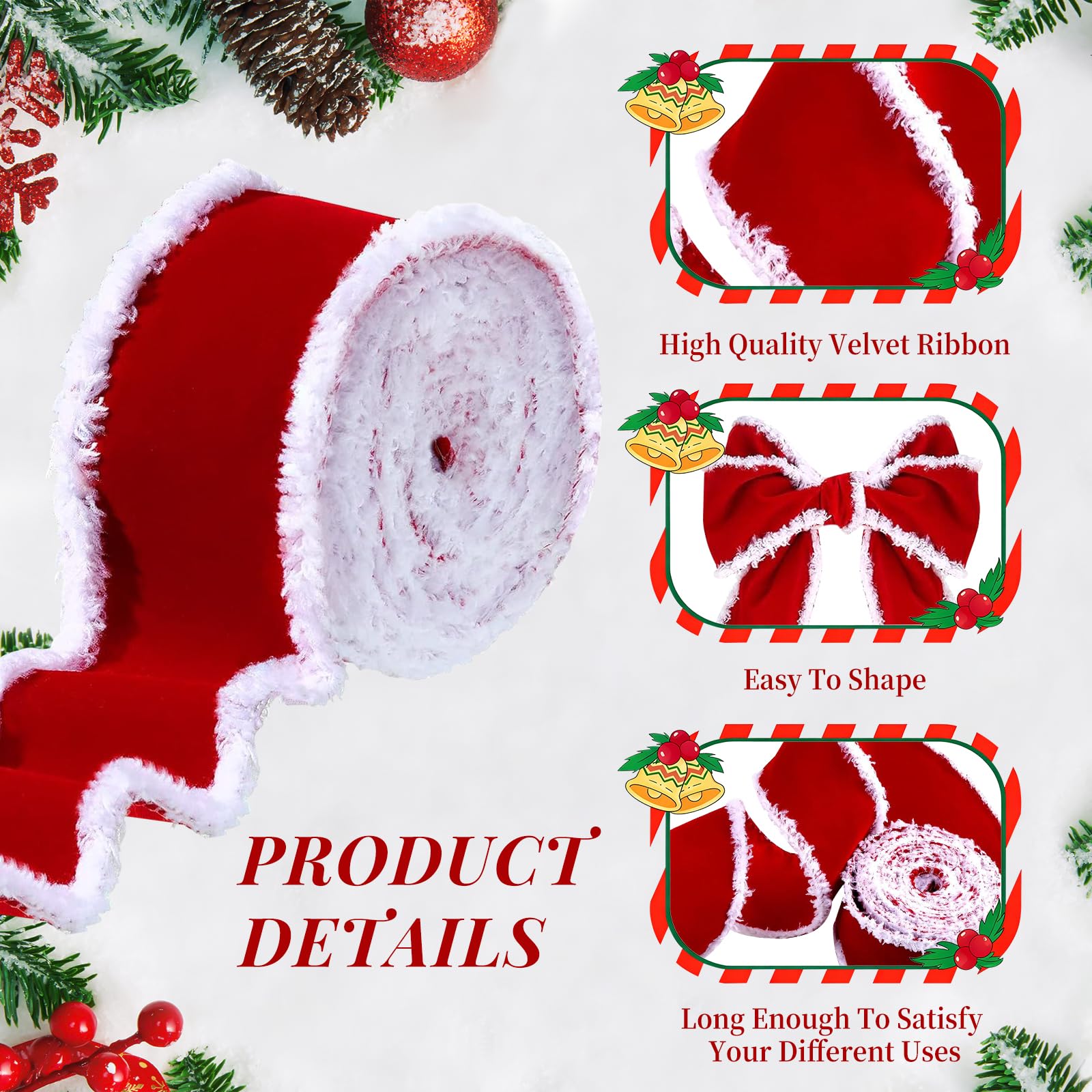 4 Rotoli Di Nastro Di Velluto Rosso E Verde Per Regali Di Natale - 23 Metri Totali, 1 Cm Larghezza, Per Decorazioni Fai Da Te - 5