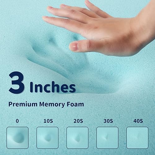 Miniatura 7 de Cubrecolchón de espuma viscoelástica con infusión de gel de 3 pulgadas, tamaño individual, de alta densidad, con funda lavable extraíble y parte