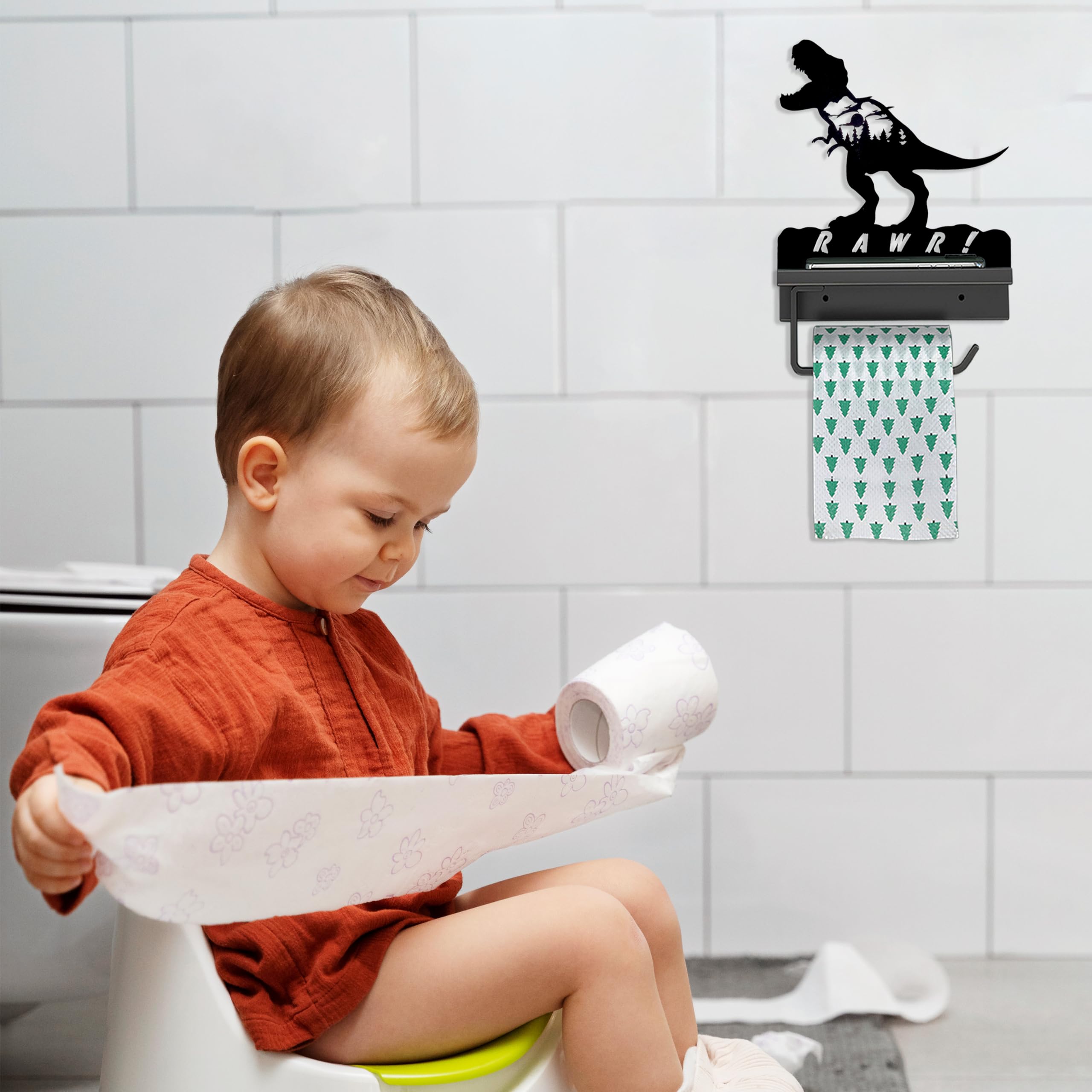 Amazon.co.jp: 恐竜トイレットペーパーホルダー 棚付き 金属製 恐竜
