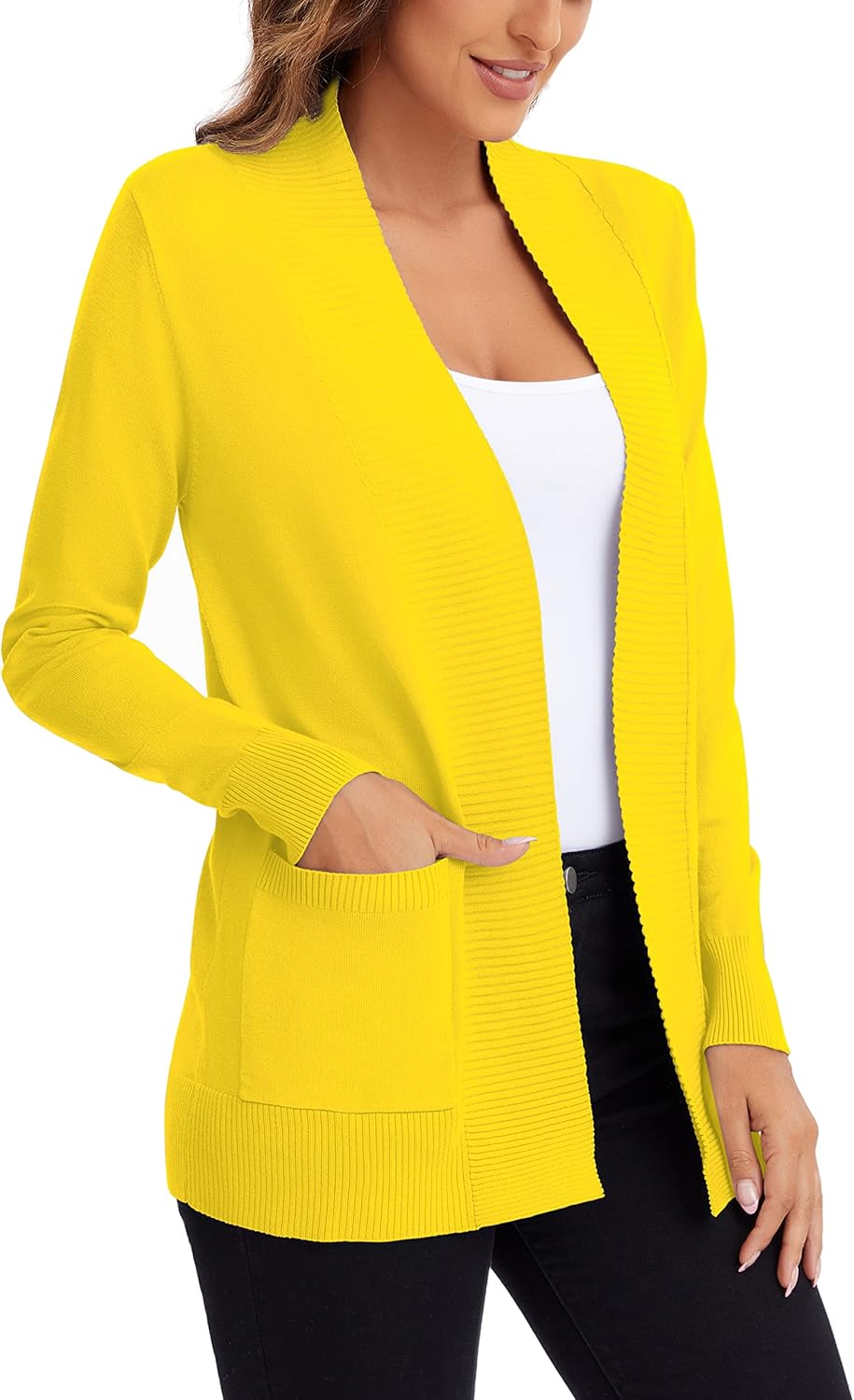 Urban CoCo Women's Lightweight Open Front Knit Cardigan Sweater Long Sleeve with Pocket - Image 4