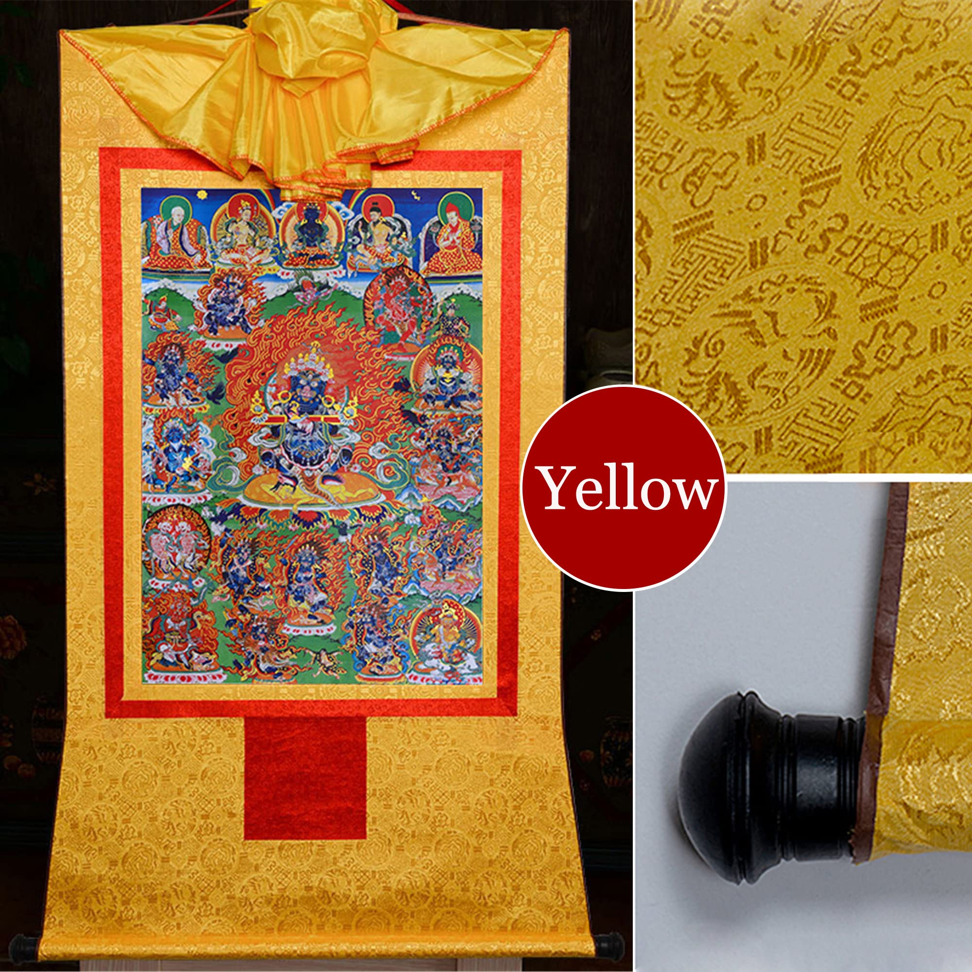 Thangka Thangka Wandteppich, buddhistischer Brokat, Mahakala, Schutzgottheit, Mehrfarbig, mehrere Größen(Yellow,Small(35cm*27cm))