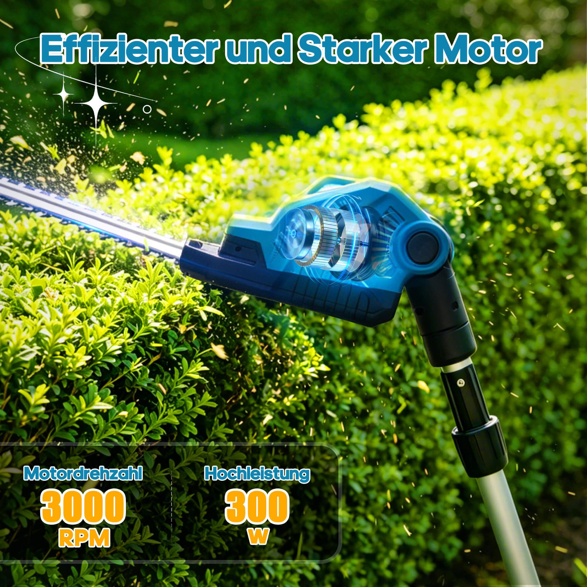 Teleskop Heckenschere Akku für Makita Akku 18V Höhe bis 2.7m | 48cm Schnittbreite, Zinkenabstand 16 mm,150° winkelverstellbarer Schneidkopf
