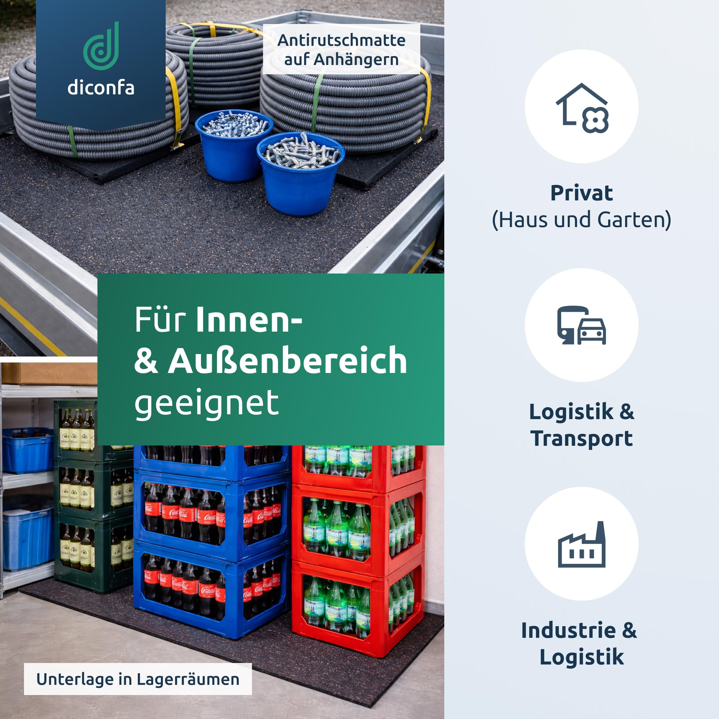 diconfa Ladungssicherung Antirutschmatte Gummipads VDI-2700 200x100mm - 3 bis 10mm dick - 1 bis 300 Stück - 8mm, 65 Stück - LKW Anhänger Ladefläche Palette aus Gummigranulat Bauten-schutzmatte