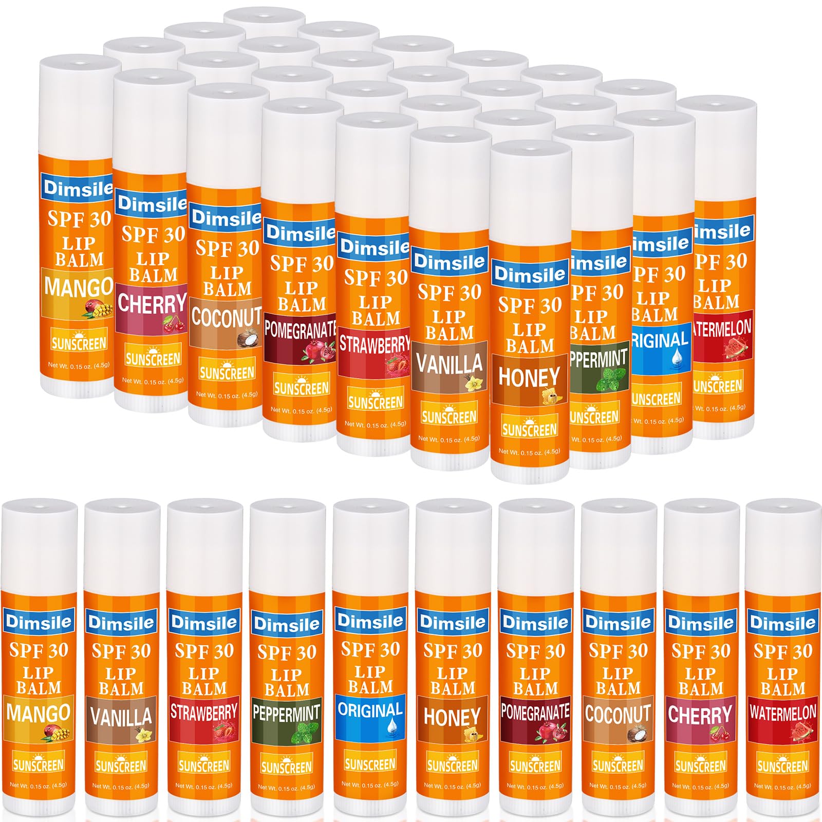 Dimsile 100 Pcs Sunscreen Lip Balms SPF 30 Lip Balms Bulk, Summer Party Gifts Favors Travel Sunscreen for Women Men, 10 Flavors
