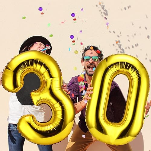 Miniatura 4 de Gejoy Globos gigantes del número 30 de 40 pulgadas, globos gigantes de papel de aluminio del número 30 para decoraciones de fiesta de cumpleaños de