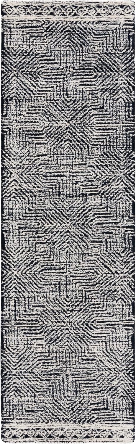 SAFAVIEH Metro Collection Runner Rug - 2'3" x 8', Black & Ivory, Handmade Geometric Wool, Ideal for High Traffic Areas in Living Room, Bedroom (MET480Z)