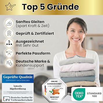 Ironing Board Cover 120 x 40 cm for Steam Irons Made of 100% Cotton with Extra Thick Padding Incl. Ironing Cloth - Elastic Band and Smart Velcro Fastener + Ironing Tips