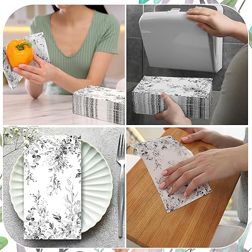 Miniatura 24 de Seajan 200 servilletas de papel de cuervo y gato, toallas de mano desechables para baño, toallas desechables para invitados de primavera y verano