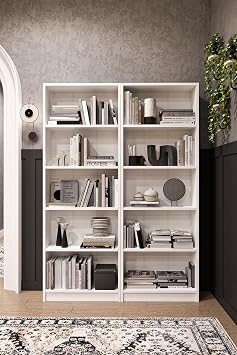 ASRA TREND Beyaz K003 10 Rafl  Geni  Kitapl k 112 cm Modern K t phane Dar Alan Uyumlu%100 MDFLAM Dekoratif Raf  nitesi