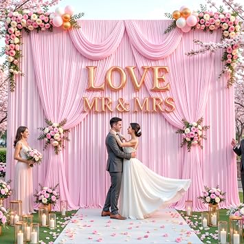 10x15ft Pink Backdrop Curtains for Baby Shower Parties Wrinkle Free Fabric Backdrop Curtain Wedding Photo Drapes Backdrop for Girls Birthday Party Gender Reveal Photography Back Drop 2 Panels 5x15FT