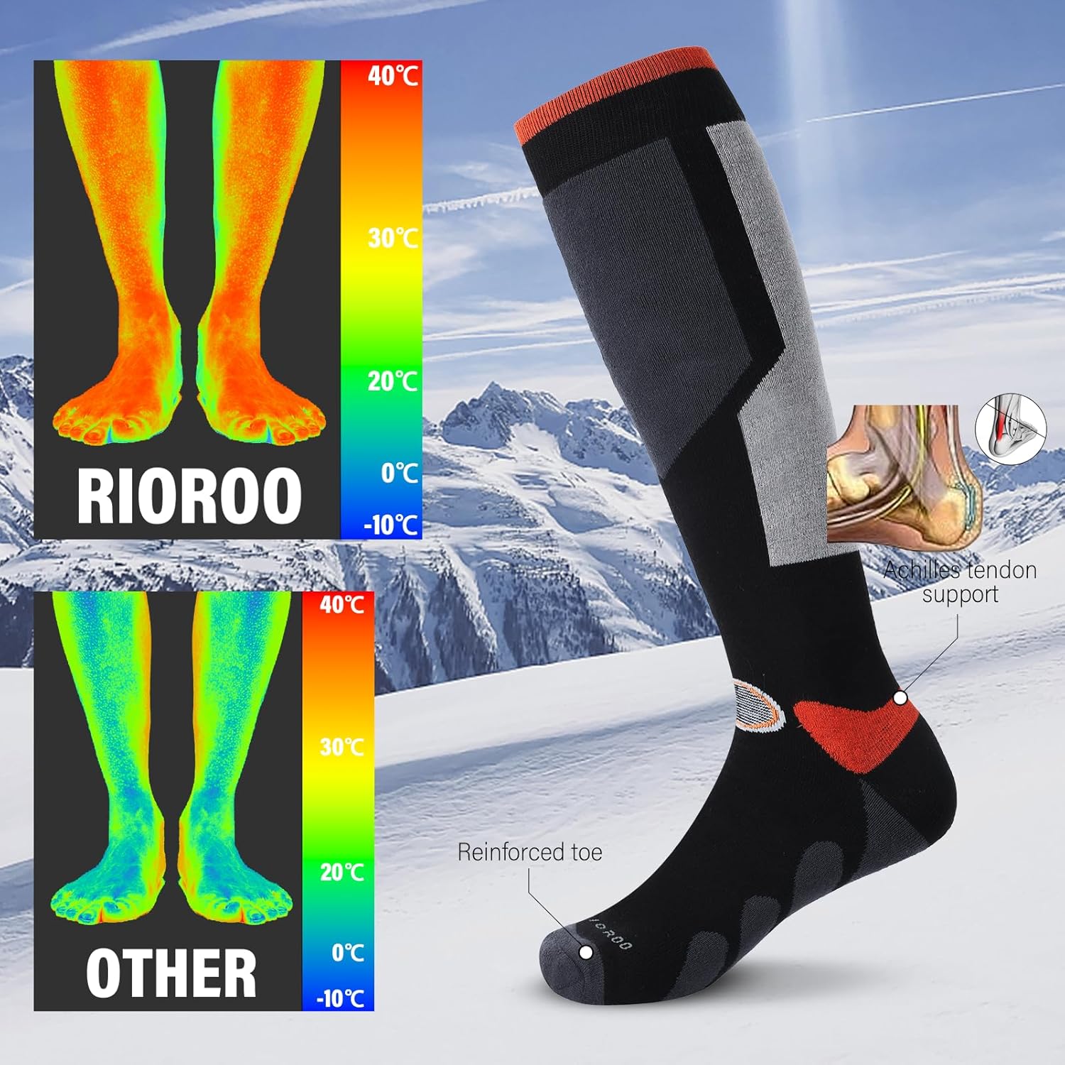 Ski Socks, 2/3 Pairs for Skiing, Snowboarding, Outdoor Sports - Thermal Knee-High Warm Socks for Men, Women, Youth - Image 6