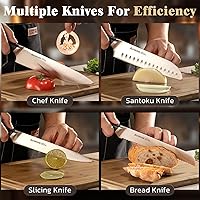 Vista 6 de Astercook Knife Set, Kitchen Knives Set with Block and Sharpener Full Tang 17 Pcs German Stainless Steel Knives Sharp Blade Dishwasher Safe Premium