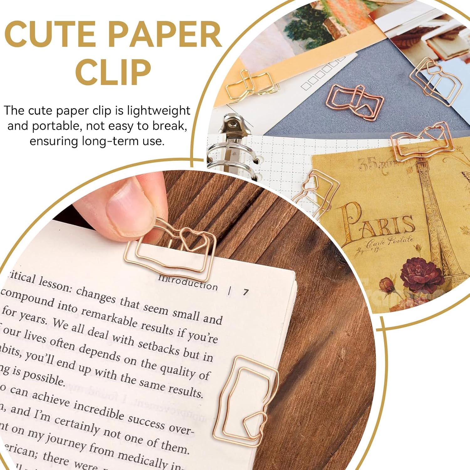 100PCS Cute Metal Book Shaped Paper Clips, Rose Gold Decorative Paperclips Mini Bookmark Planner Clips Document Note Sorting Organizer for Wedding Decorative Office Supplies image 5