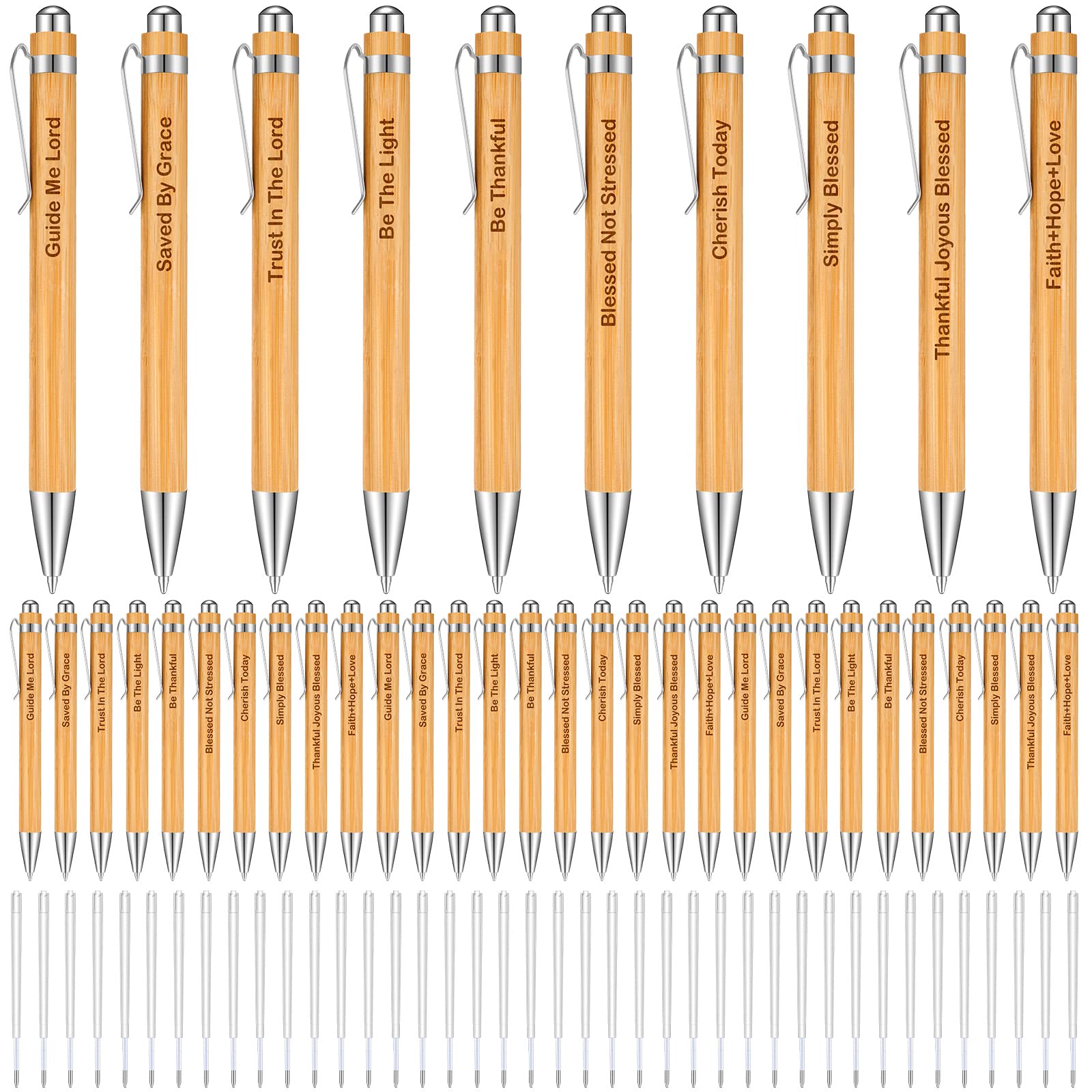 Sabary 40 Pcs Bible Pen for Christian Gifts Bamboo Pen Christian Pen Retractable Inspirational Scripture Quote Wood Pens 40 Extra Refills Black Ink 1 mm for Women Men Church Pastor Supplies