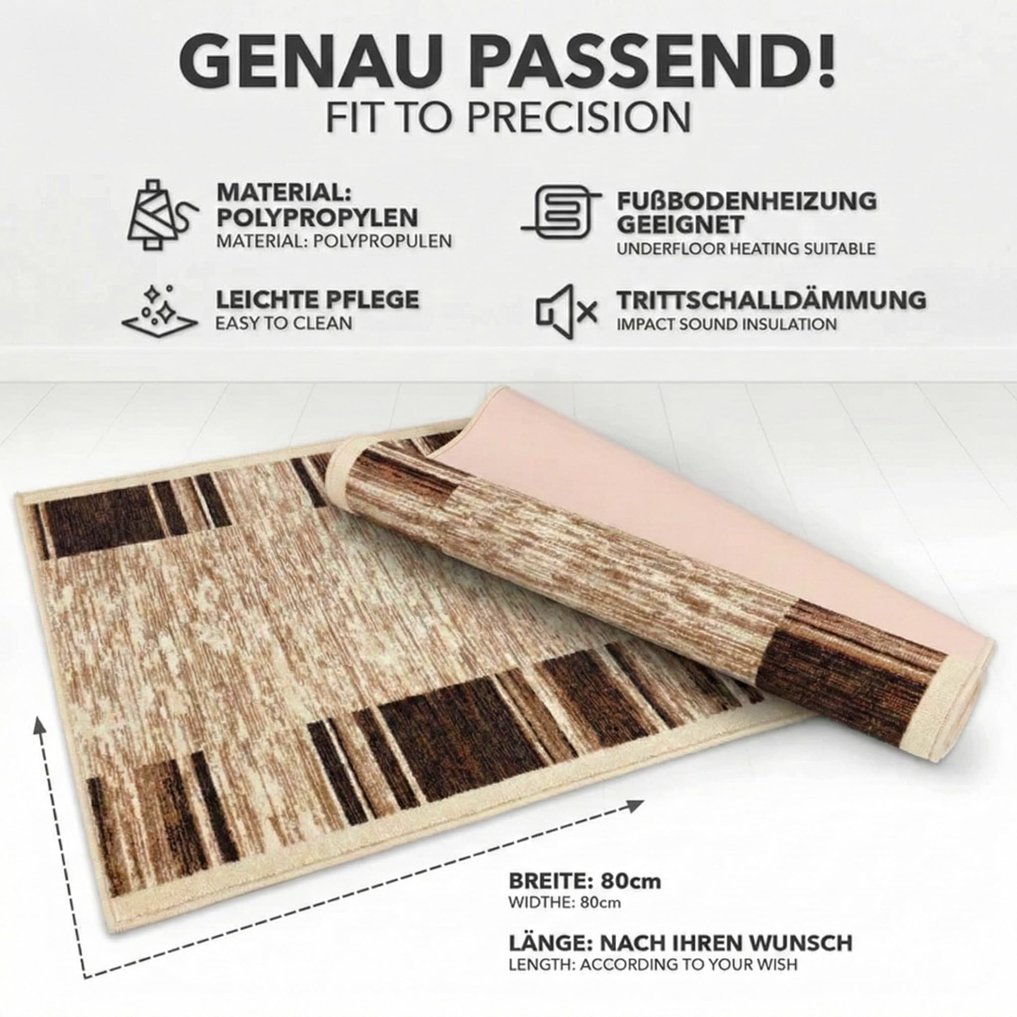 Floordirekt Tapis de couloir Navona - Pour cuisine, couloir et salon - Tapis à boucles fines - Antidérapant et antistatique - Tapis de couloir (beige, 80 x 300 cm)