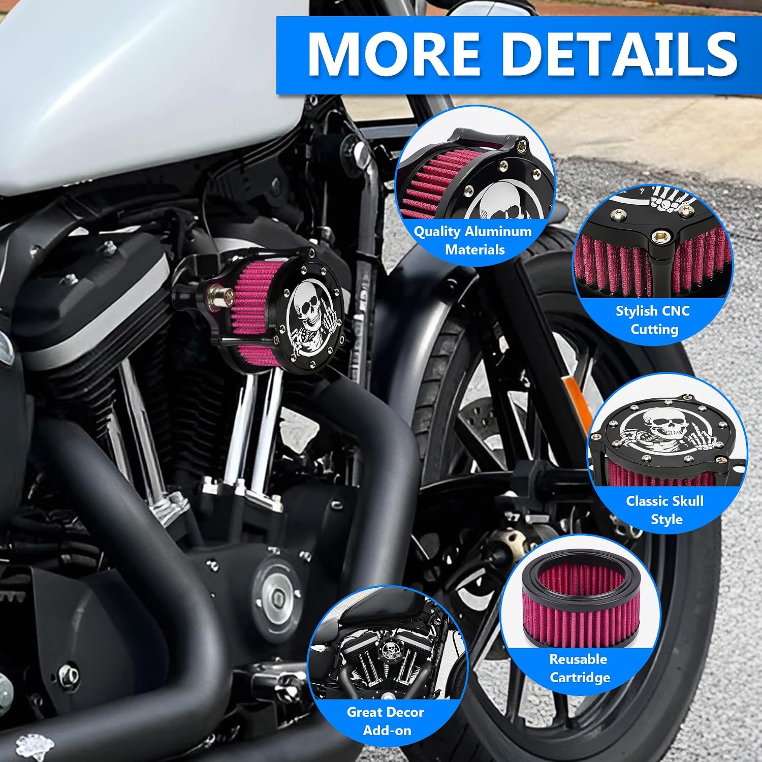 883 Air Filters Accessories Motorcycle Air Cleaner Intake Filter Kit For Harley Sportster Iron 883 Dark Custom XL883 1200 2004-2015 Models (Skull Finger Style)