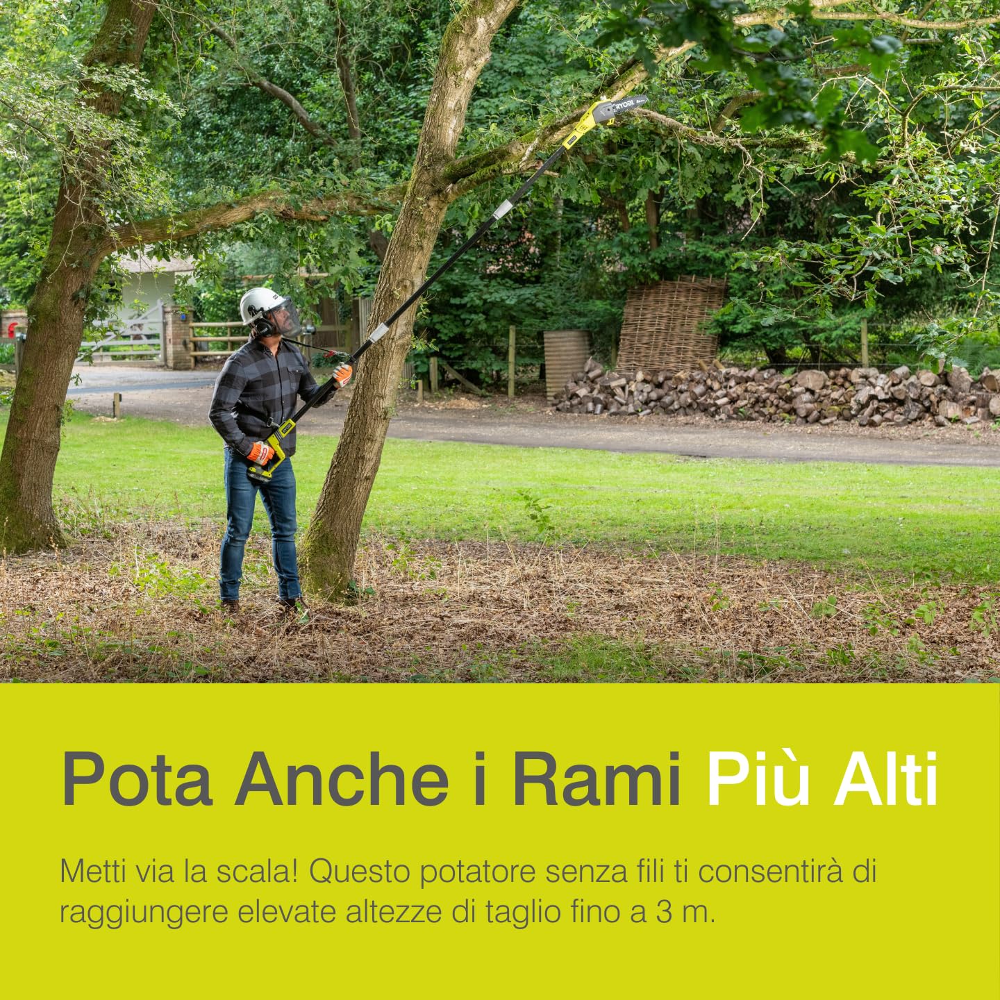 Ryobi OPP1820 Potatore a Batteria 18V ONE+, Impugnatura Ergonomica, Batteria Non Inclusa, Barra 20 cm, Velocità Catena 5,5 m/s