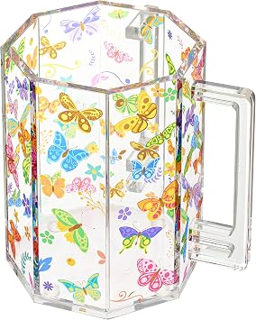 Butterfly Lucite Acrylic Washing Cup with Dual Handles, 5 Inch Negel Vasser, Netilat Yadayim | Elegant Judaica Hand Was for Jewish Rituals, Kohanim, Shabbat, Holidays & Everyday Kitchen Decoration