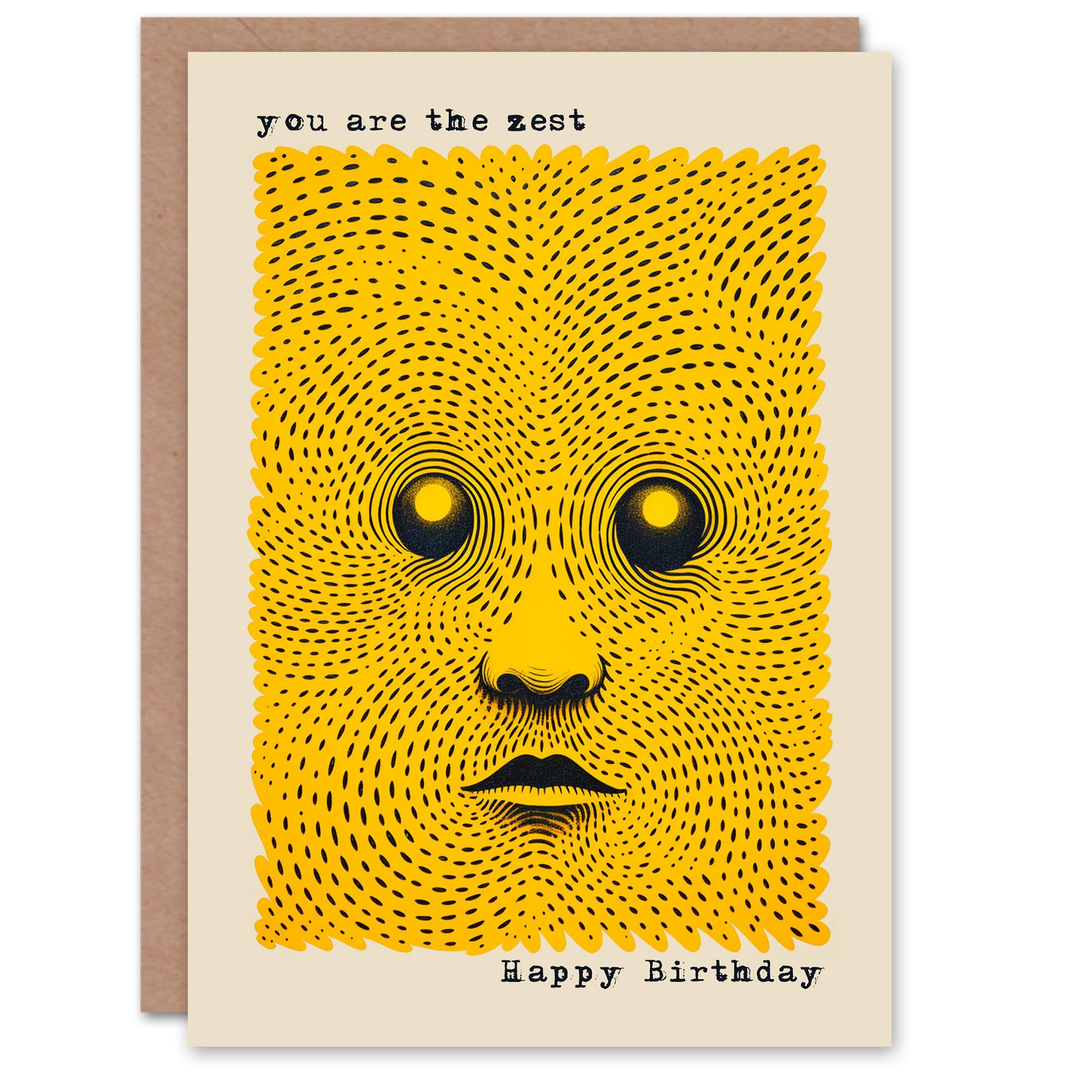 Artery8 Birthday Greeting Card Weird Trippy Yellow Face Zest For Him Her