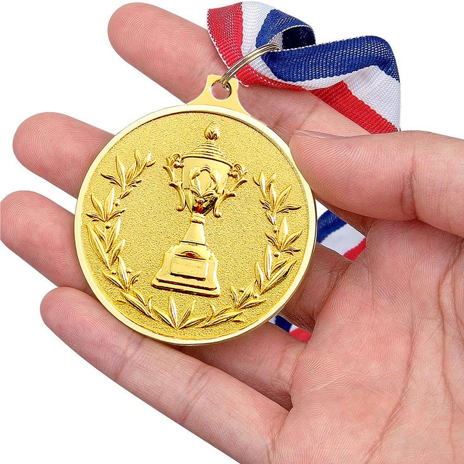Lot De 12 Médailles De Récompense Or, Argent, Bronze - Style Olympique Avec Rubans De Cou - Diamètre 5 Cm - Pour Sport, Compétition, Encouragement