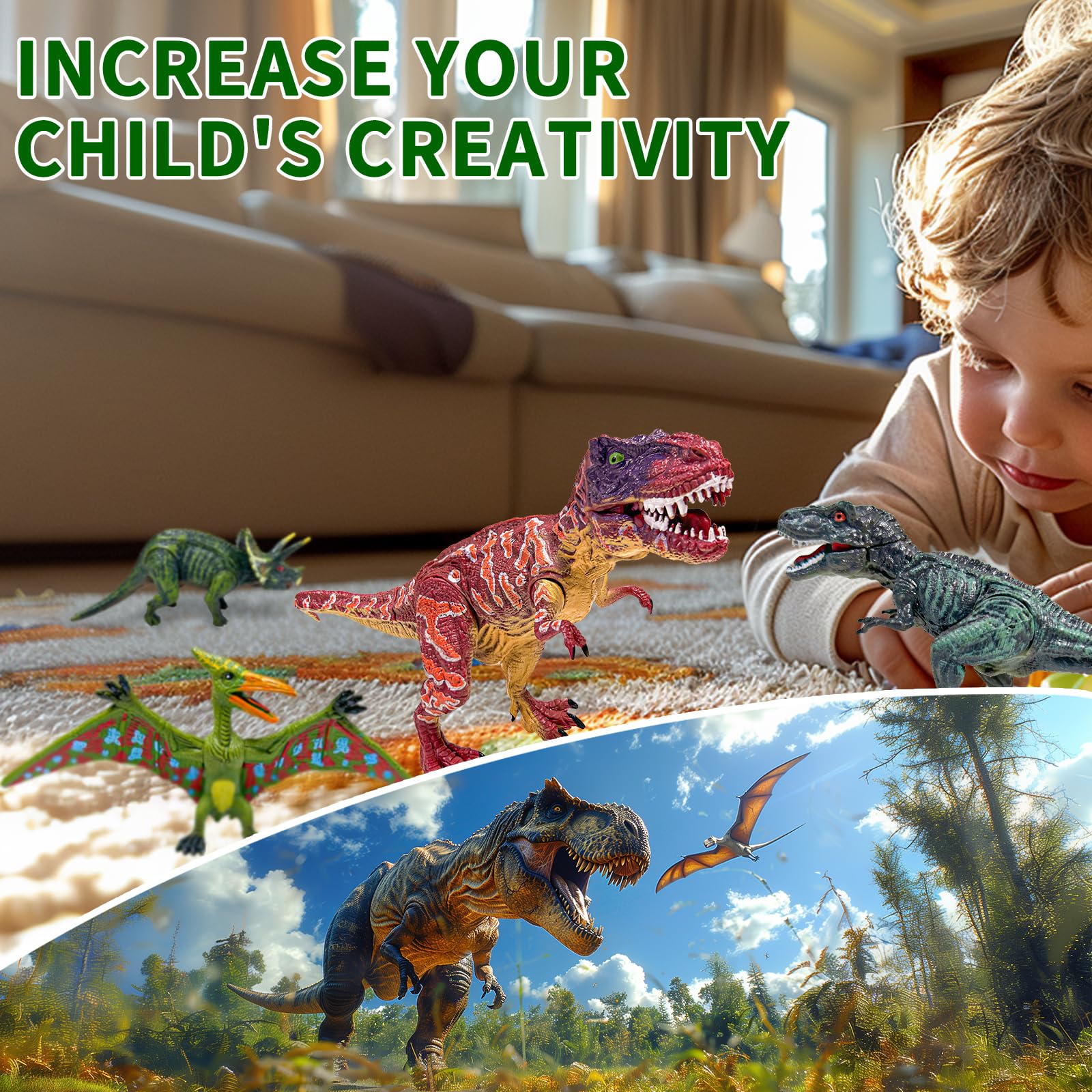 Kit 20 Figurines Dinosaures GizmoVine - Détails Réalistes, Mâchoires Mobiles, Inclut T-Rex 25cm