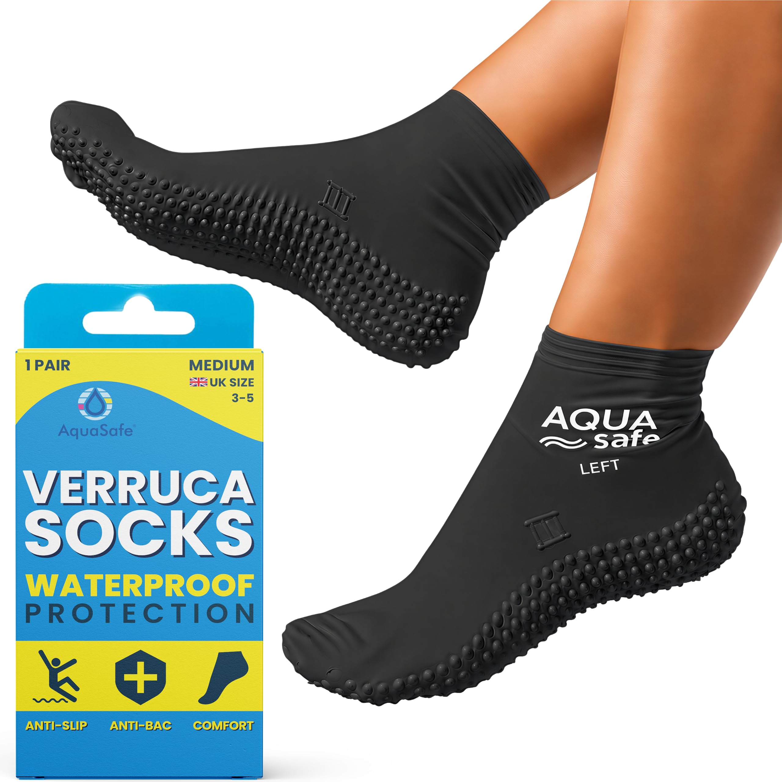 Aquasafe Guardsocks Verruca Sock Kids and Adults - 100% Latex Swimming Pool Swim Socks for Kids and Adults - Non-Slip Waterproof Swimming Shoes for Verruca Protection at Pools โ image 1