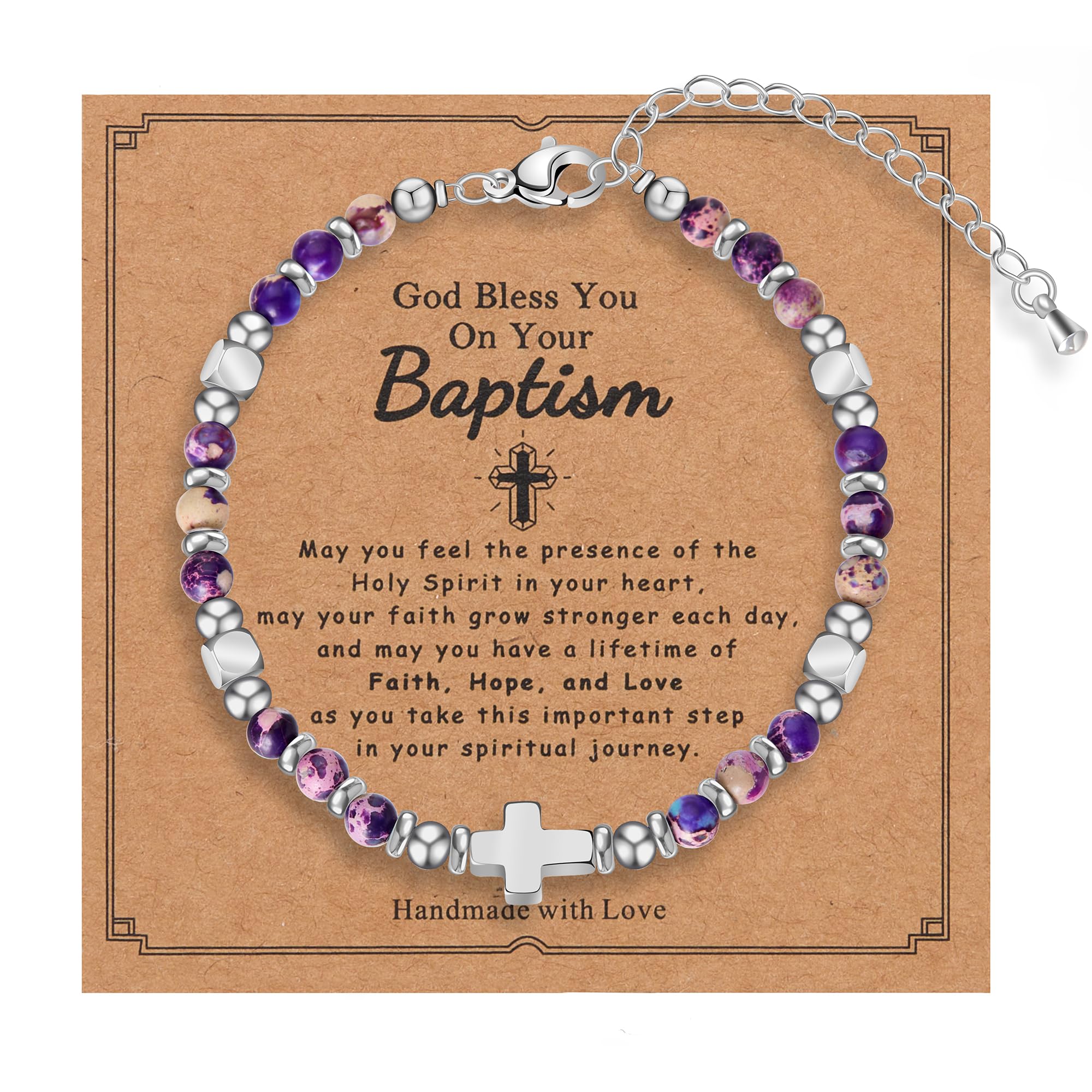 Tiny Natural Gemstone Cross Charm Bracelet, Christian First Communion Gifts for Daughter Girlfriend Mother, Meaningful Jewelry