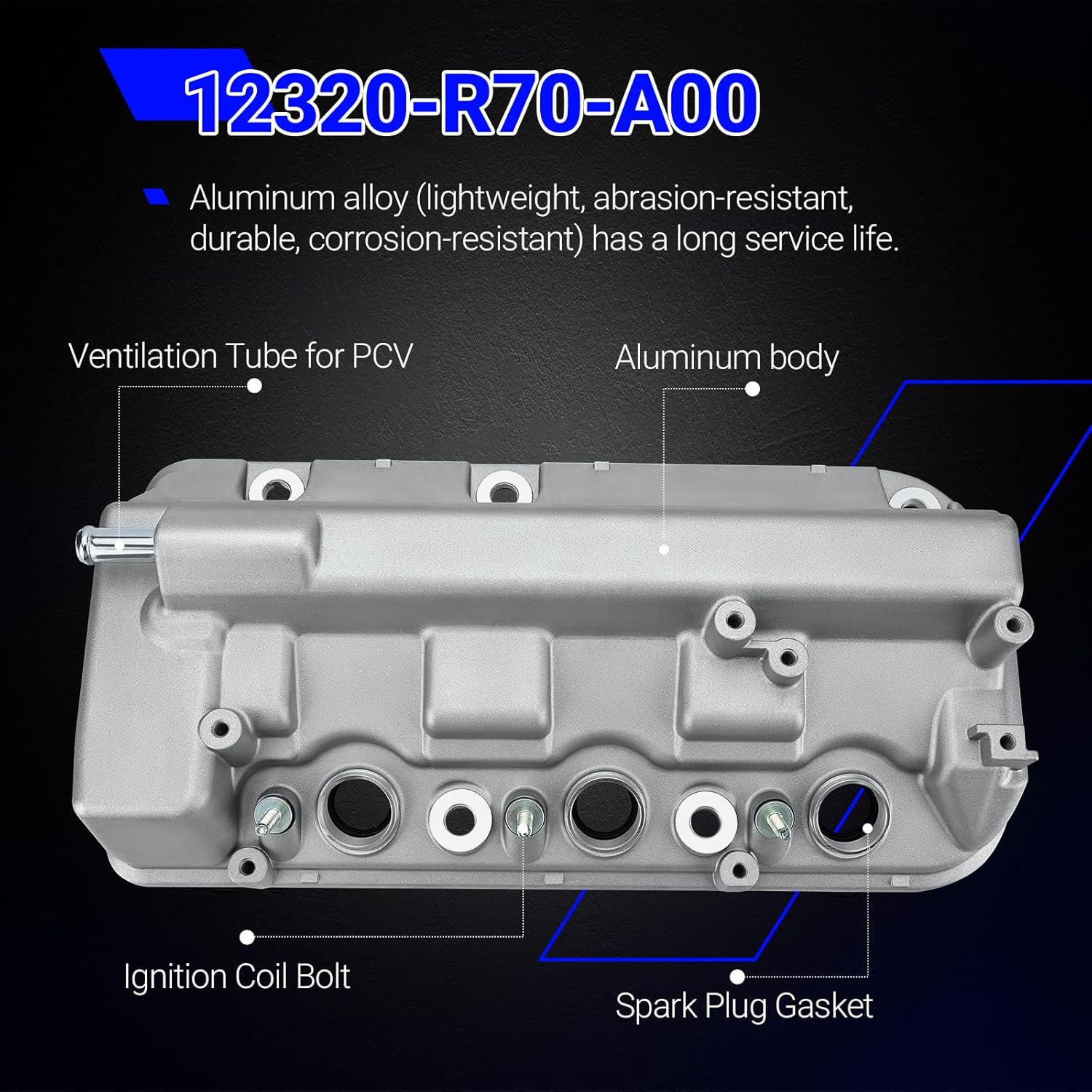12320-R70-A00 Aluminium Rear Engine Valve Cover Compatible with 2008-2017 Honda Accord Odyssey Pilot Ridgeline Crosstour 2009-2015 Acura MDX RDX TL ZDX 3.5L 3.7L,Replaces# 12320R70A00 264-490