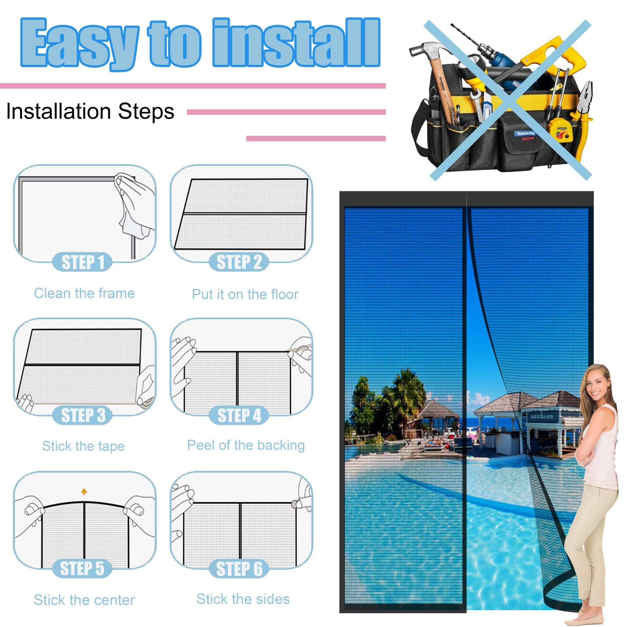 Mosquiteras para puertas,275x260cm Mosquitero de Ventana,Mosquitero para Ventana con Cinta Adhesiva,Cinta Mágica,Mallas para Ventanas de Casa,Dormitorio,Balcón Negro
