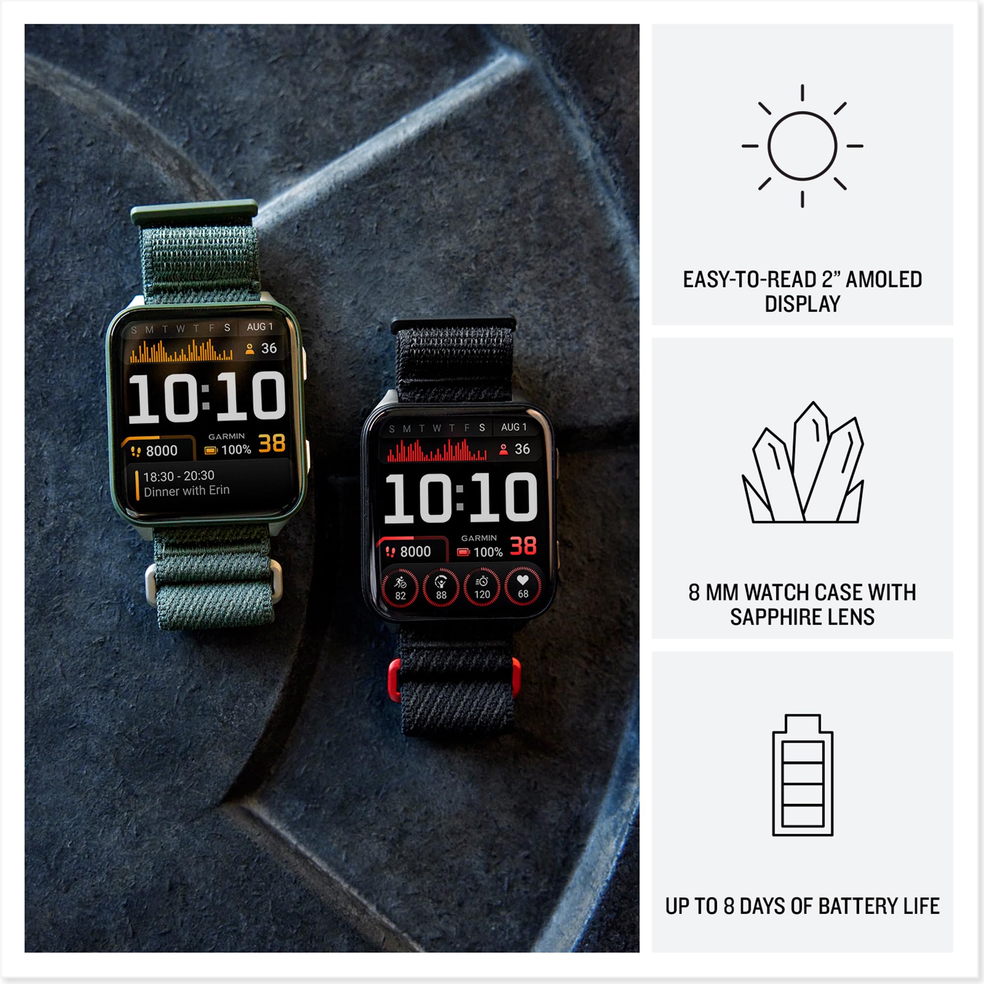 Garmin Venu X1 Montre intelligente GPS 51 mm AMOLED, batterie 8 jours, lampe de poche LED, noire (renouvelée)