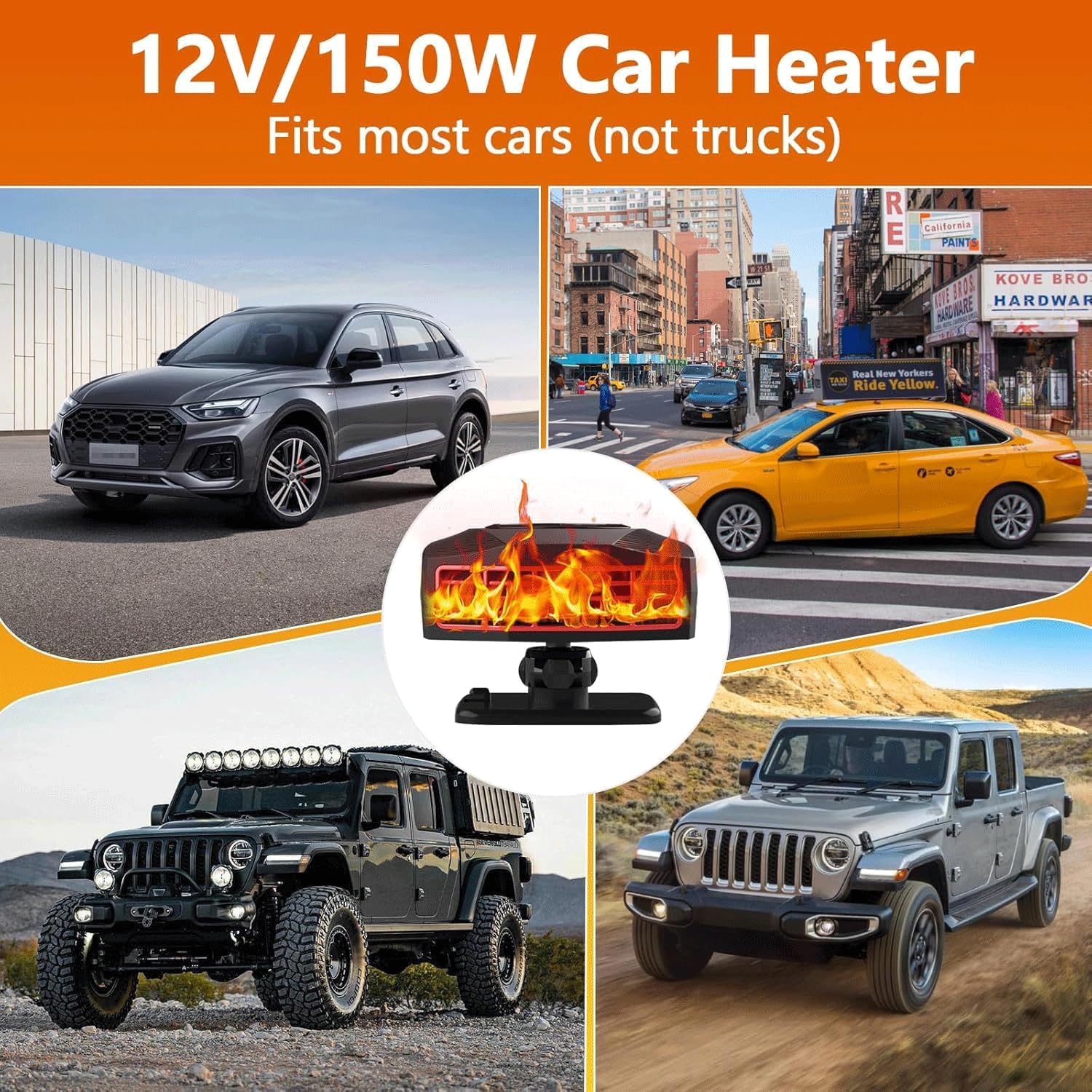 Calentador de Coche 12V, Calentador Portátil de Auto Anti-Niebla 150W Desempañador de Encendedor de Cigarrillos, 2 en 1 Calefacción y Refrigeración Rápida de Automóvil Desempañador