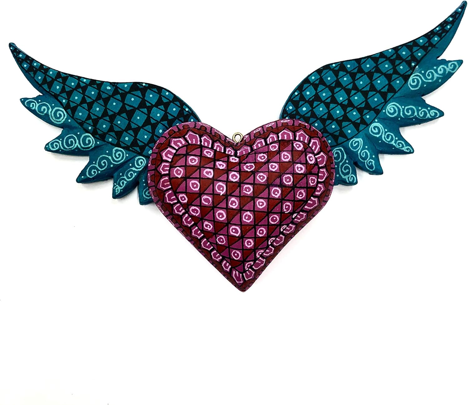 Handmade Wooden Alebrije Heart Shaped, Hanging Hearts, Dream Catcher (Sold by Piece)
