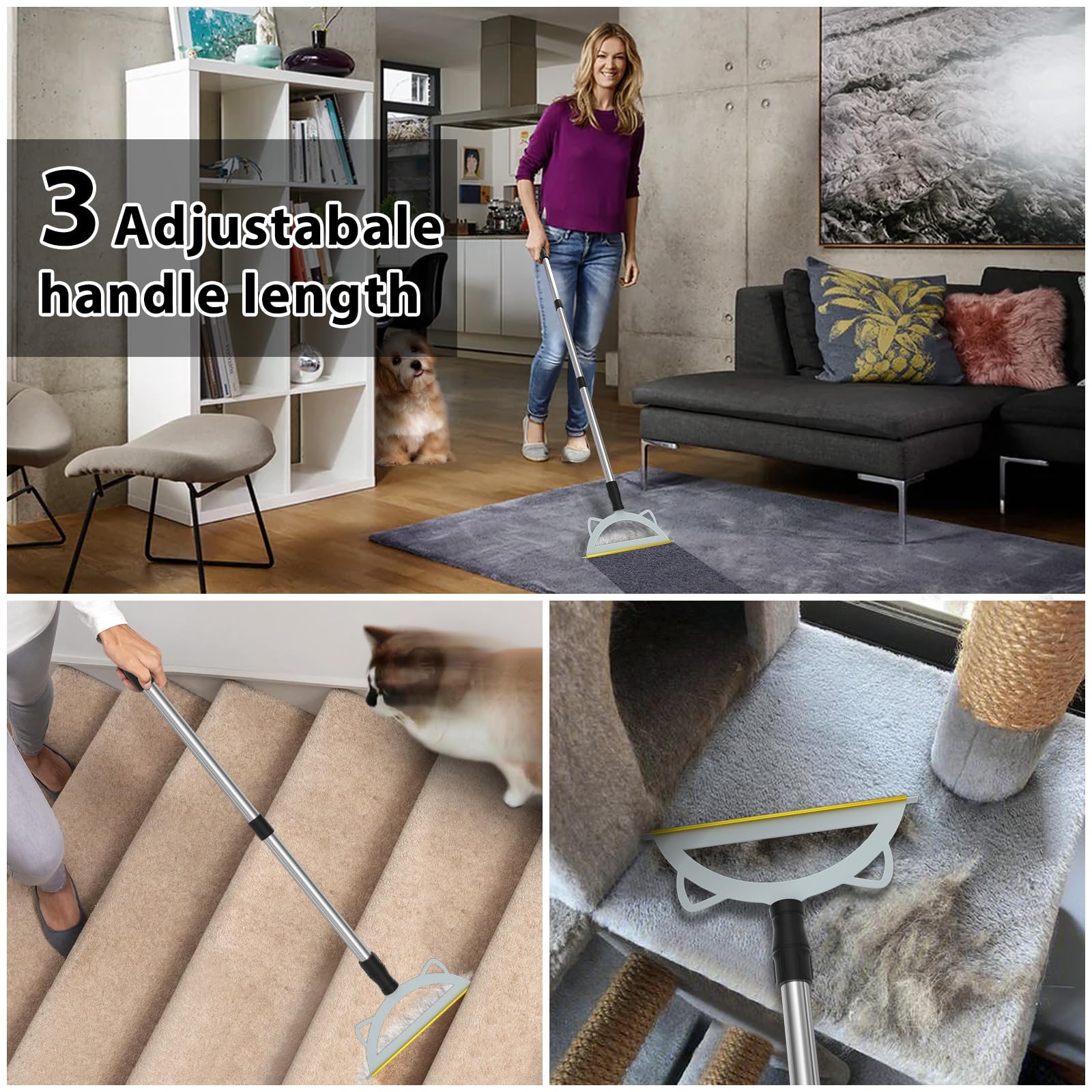 3 In 1 Carpet Rake For Pet Hair Removal, Reusable Pet Hair - View #5