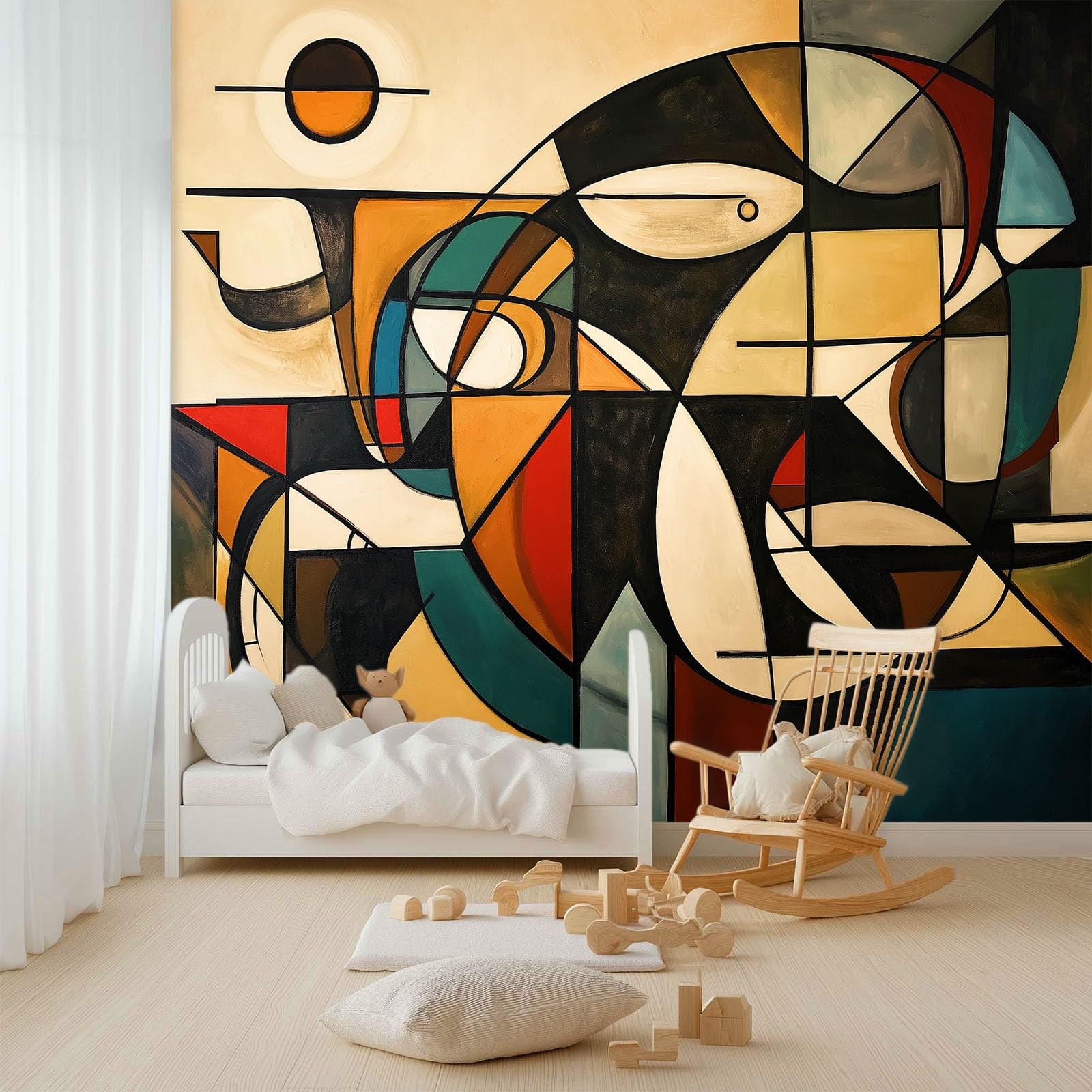 Générique Papier Peint Panoramique 350 x 256 cm Abstrait Géométrie Soleil Intissé XXL Mural Décoration Murale Tapisserie Photo Salon Chambre - Papier Peint Trompe l'œil Effet 3D, Beige
