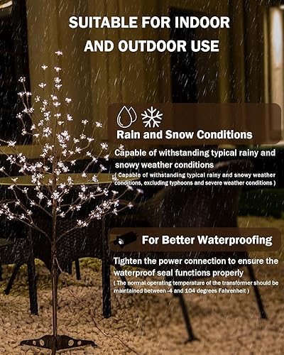 Miniatura 10 de Árbol de cerezo iluminado de 5 pies con 184 luces LED blancas cálidas para decoración de vacaciones, regulable, certificado UL, impermeable, ideal